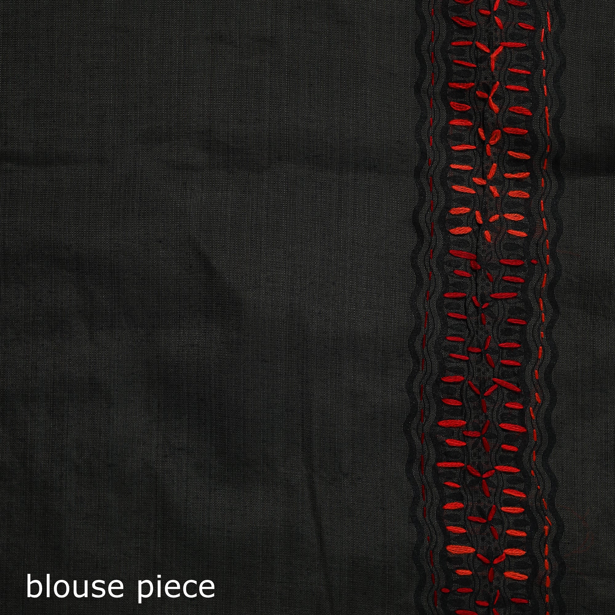 Black - Bengal Kantha Hand Embroidery Silk Cotton Chapa Work Saree 43 - Image 5