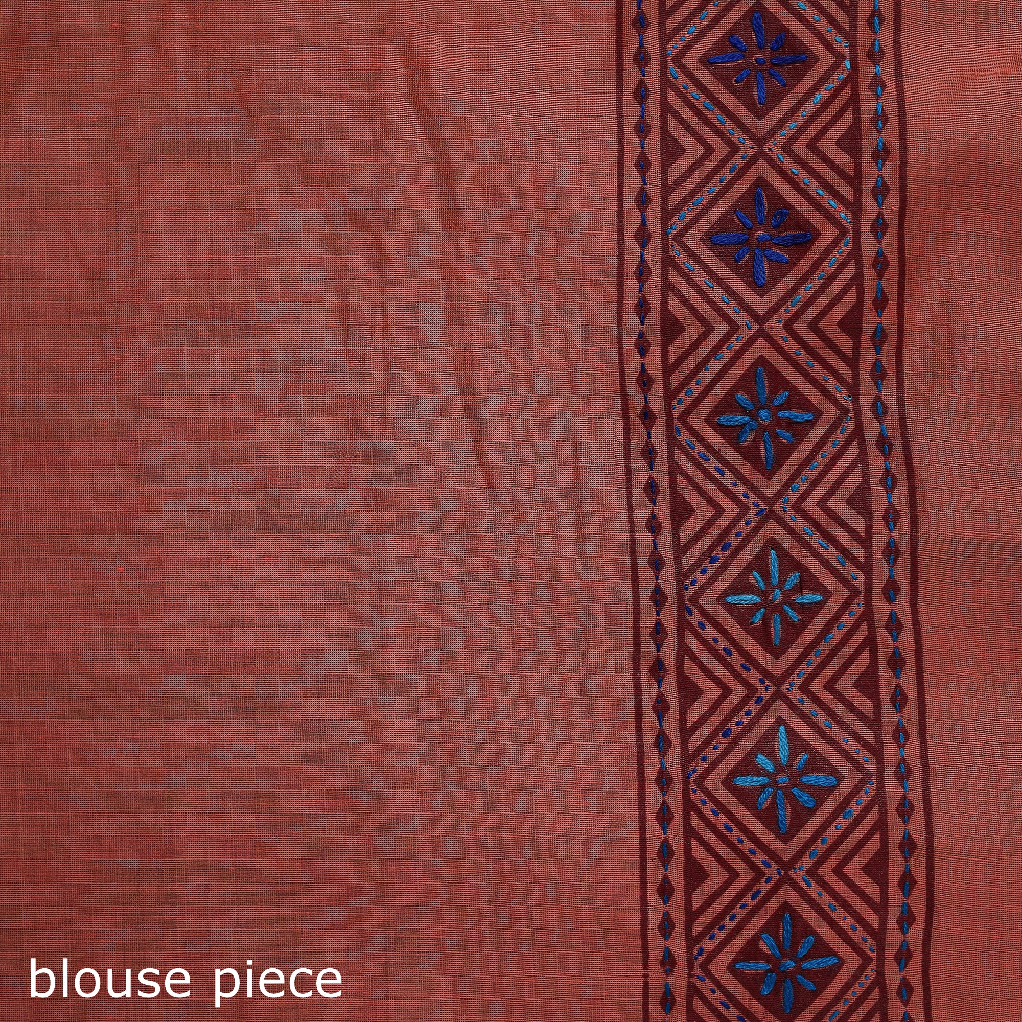 Peach - Bengal Kantha Hand Embroidery Silk Cotton Chapa Work Saree 60 - Image 5