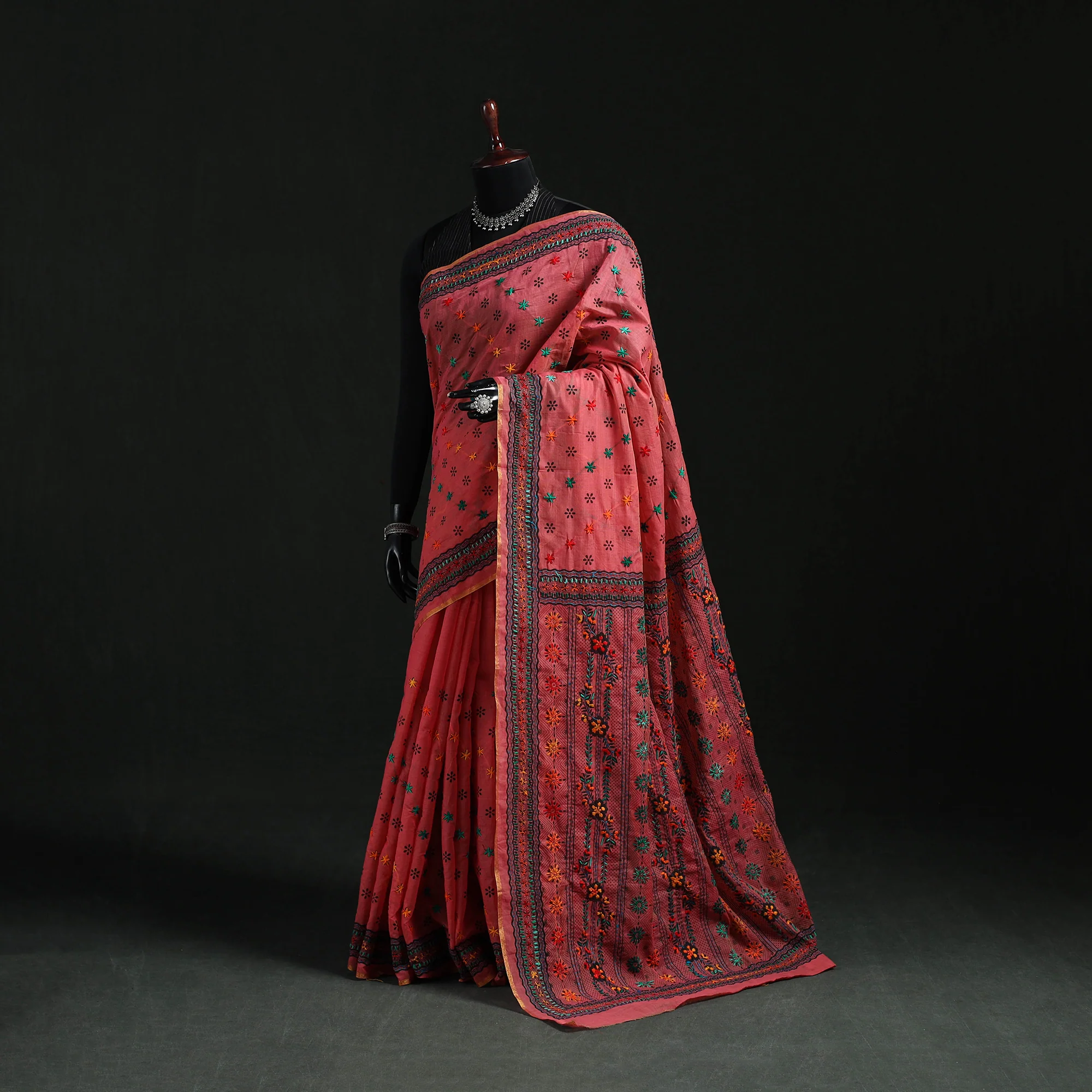 Bengal Kantha Hand Embroidery Silk Cotton Chapa Work Saree 61