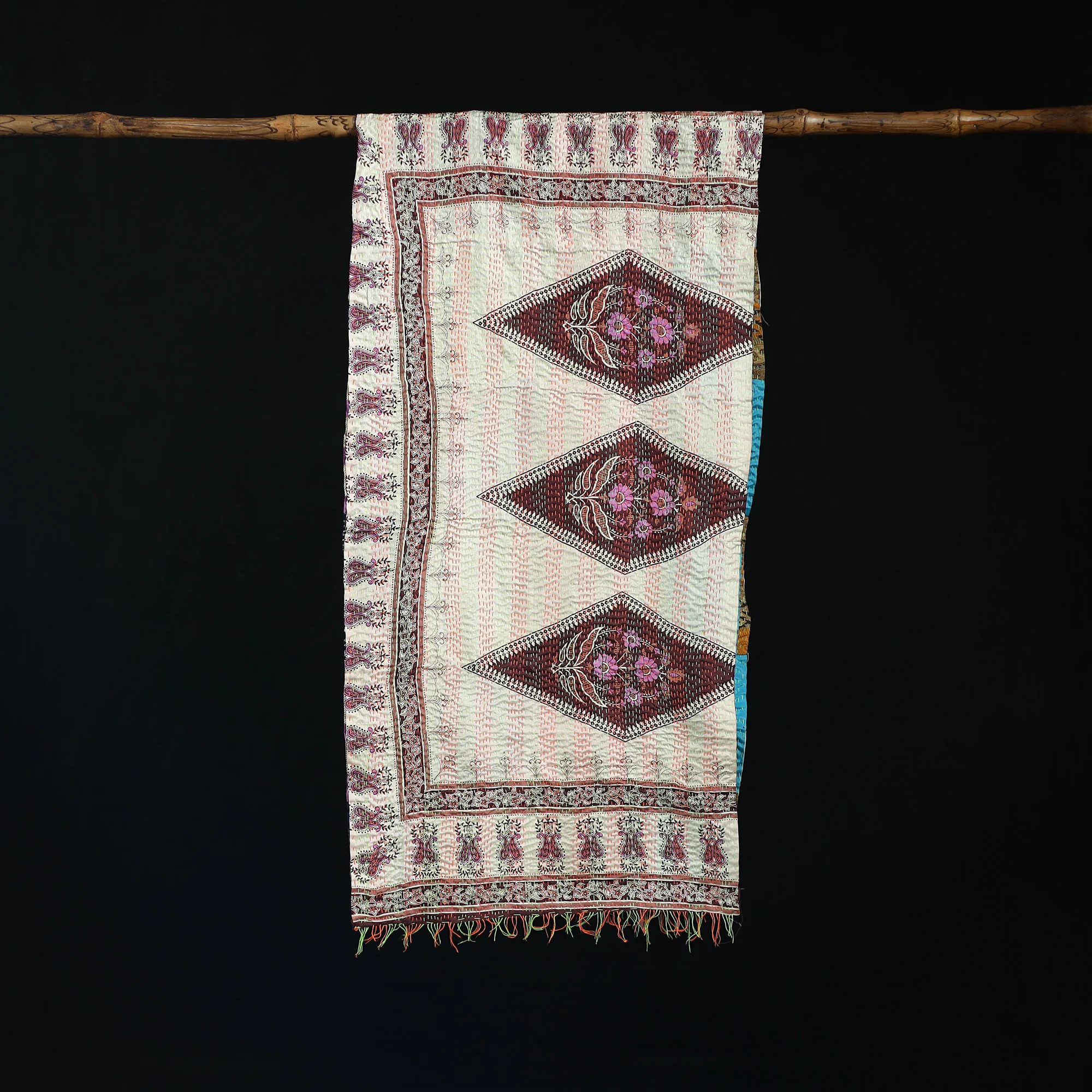 Bengal Kantha Handwork Patchwork Reversible Silk Stole 03 - Image 3