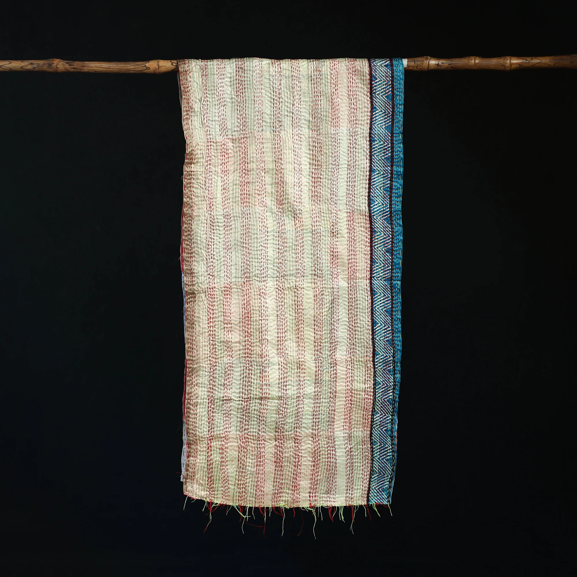 Bengal Kantha Handwork Patchwork Reversible Silk Stole 05 - Image 3