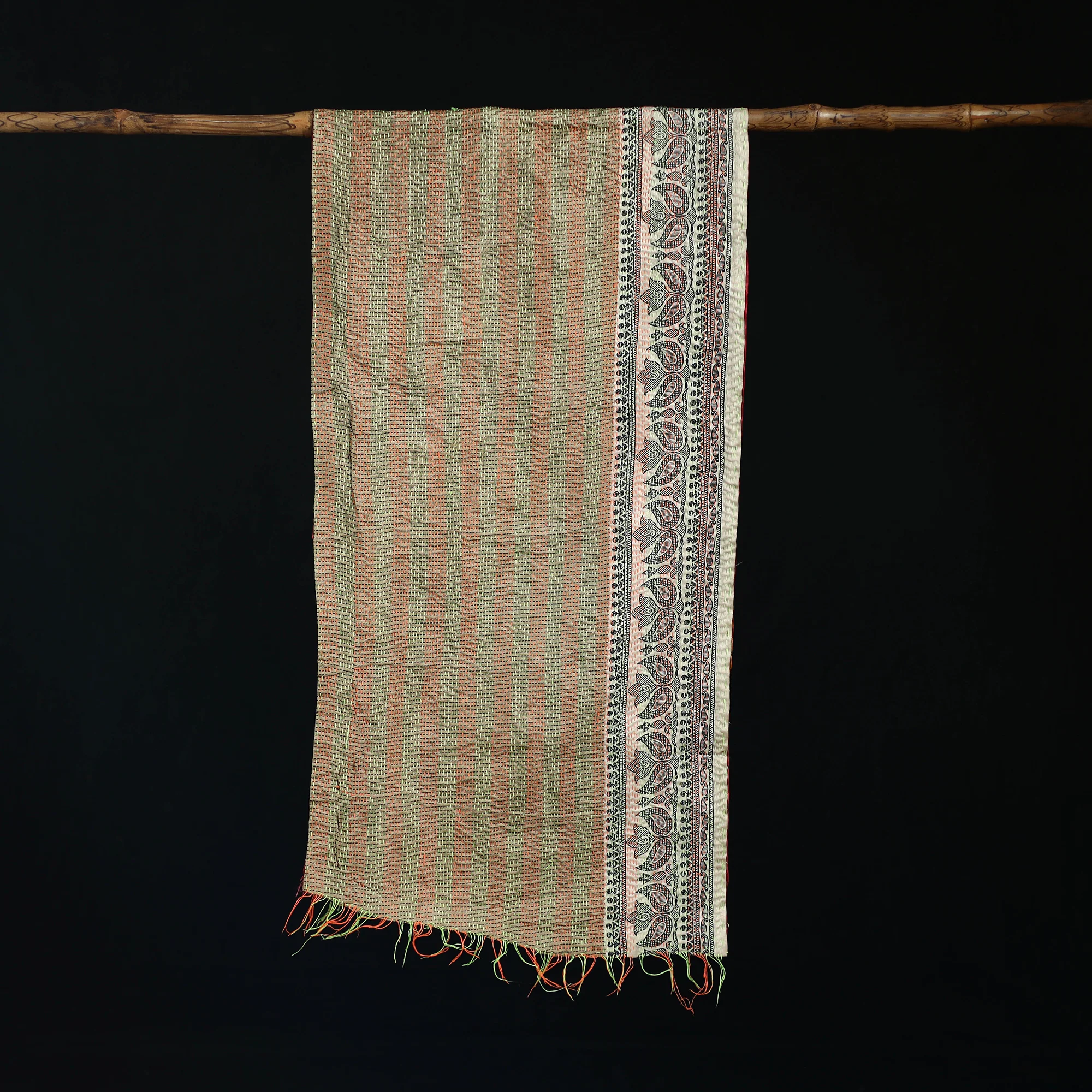 Bengal Kantha Handwork Patchwork Reversible Silk Stole 07 - Image 3