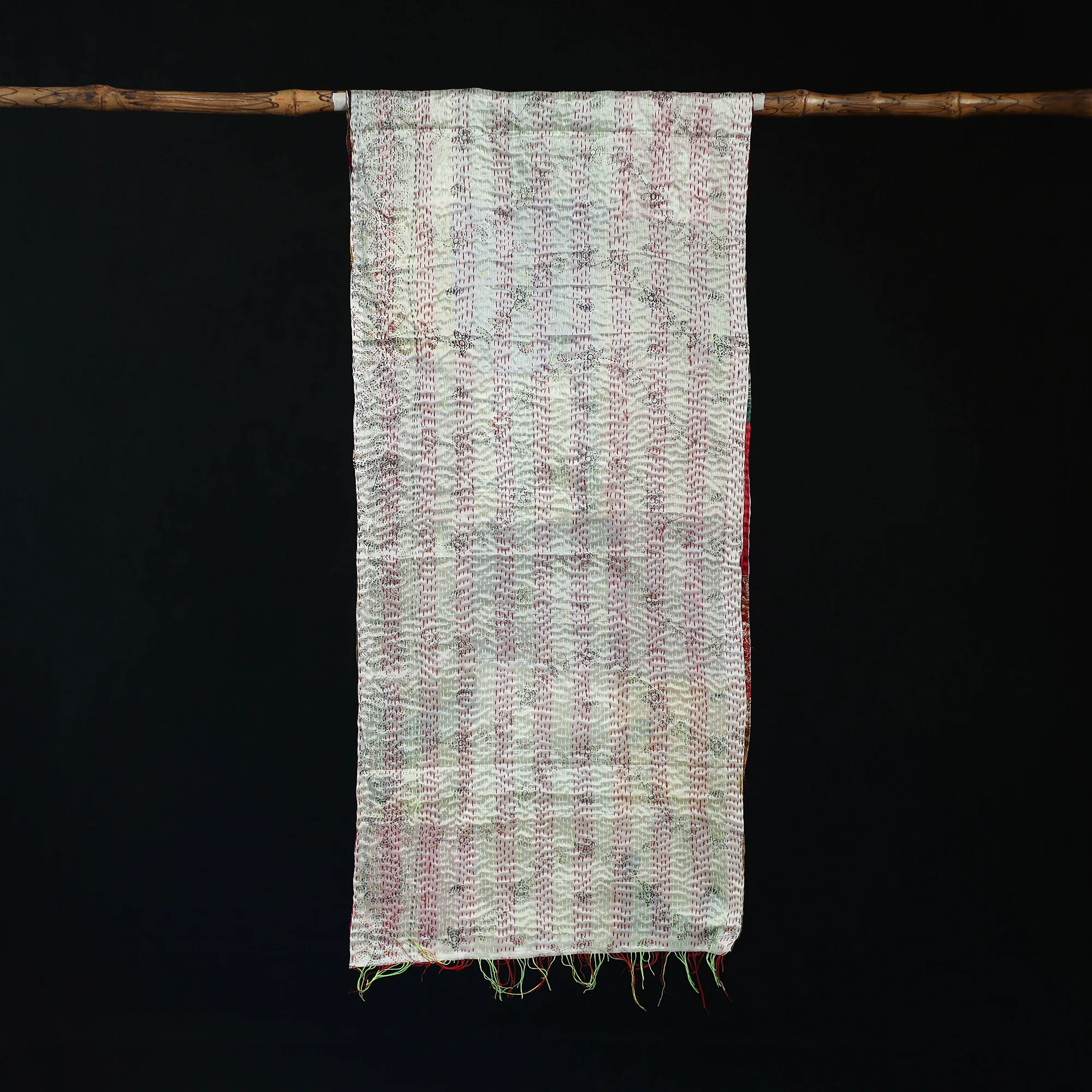 Bengal Kantha Handwork Patchwork Reversible Silk Stole 08 - Image 3