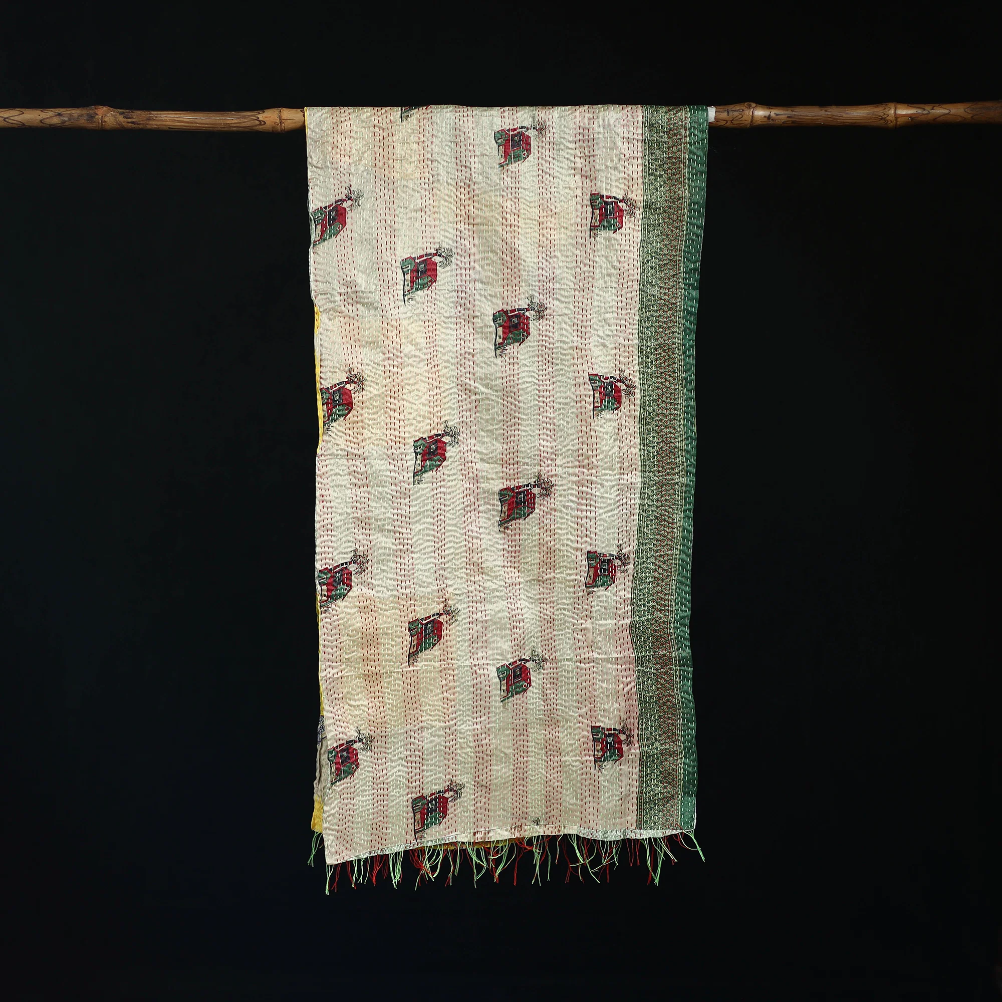 Bengal Kantha Handwork Patchwork Reversible Silk Stole 09 - Image 3