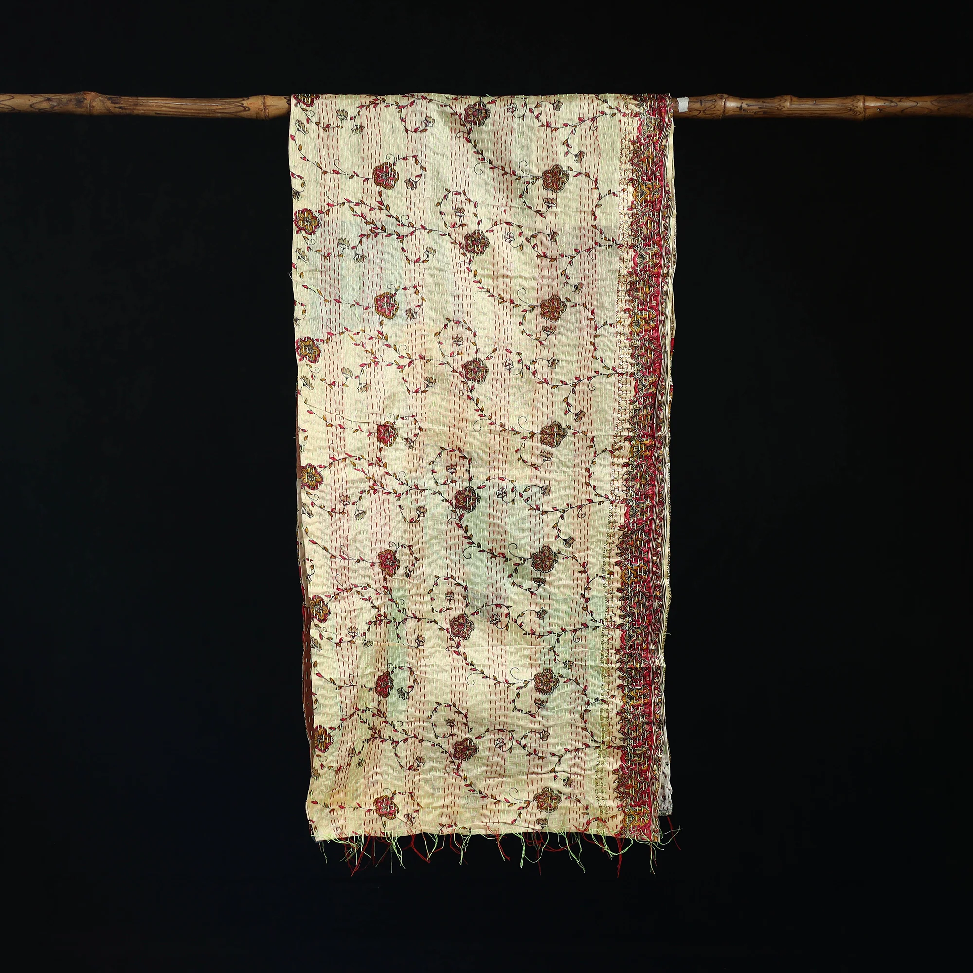 Bengal Kantha Handwork Patchwork Reversible Silk Stole 100 - Image 3