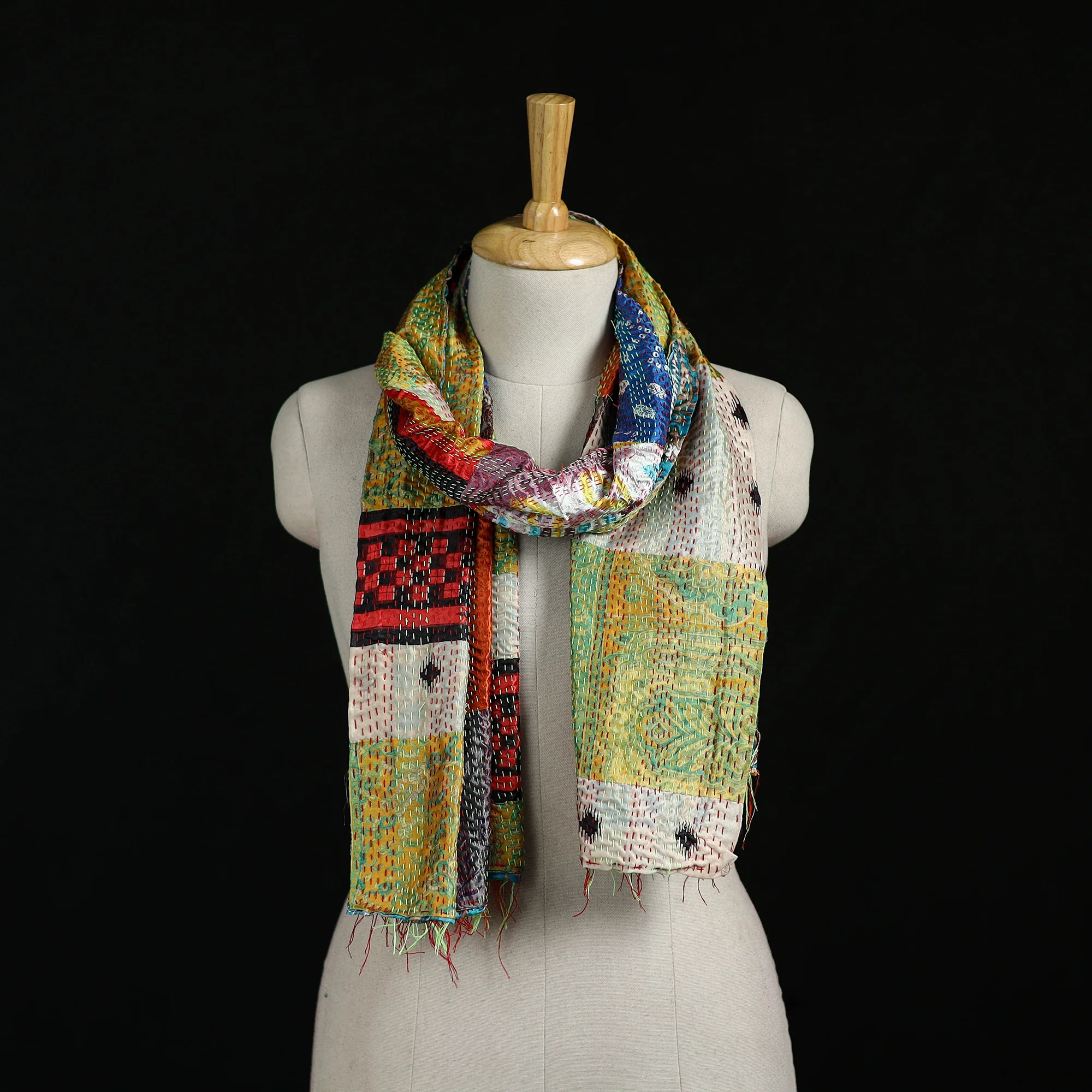 Bengal Kantha Handwork Patchwork Reversible Silk Stole 102