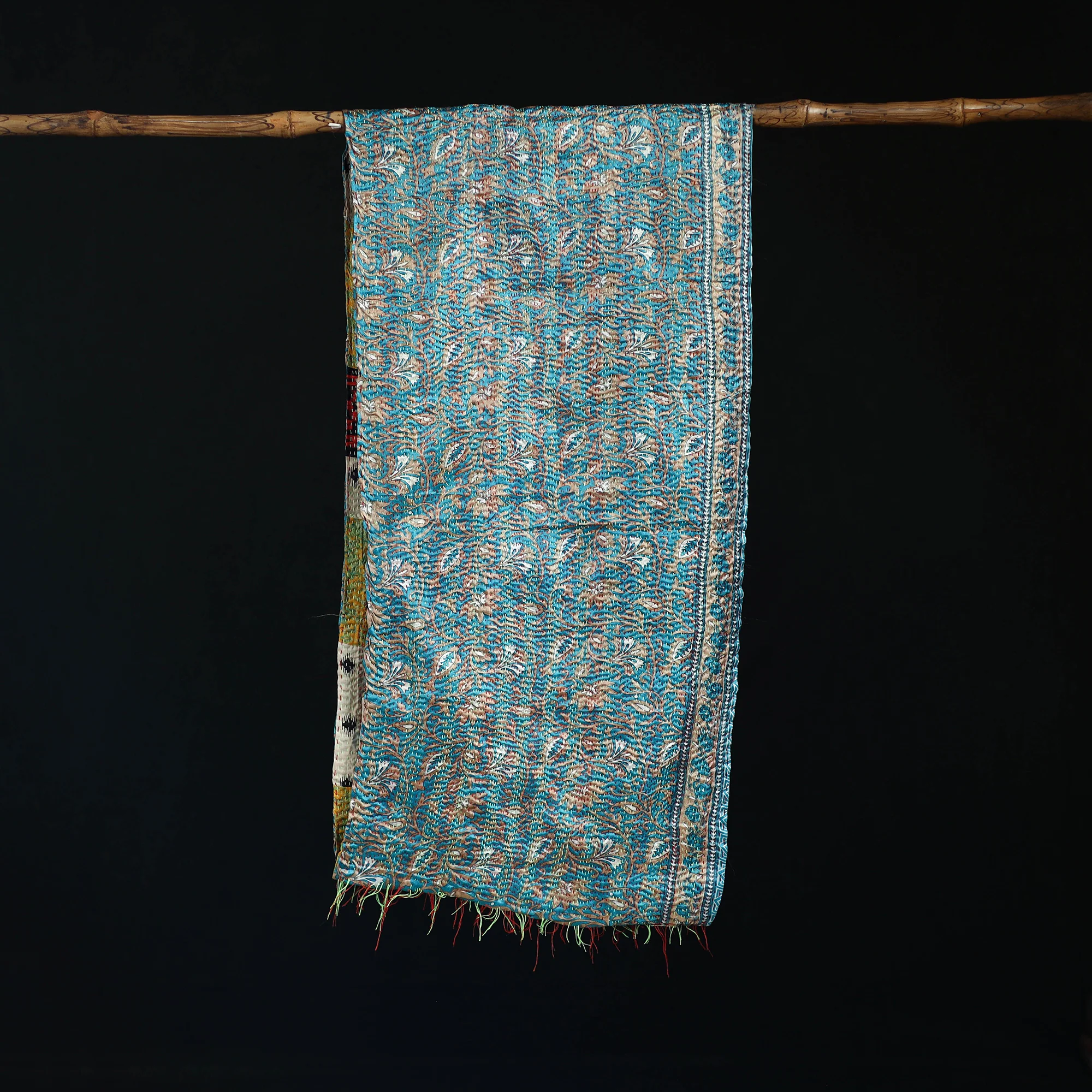Bengal Kantha Handwork Patchwork Reversible Silk Stole 102 - Image 3