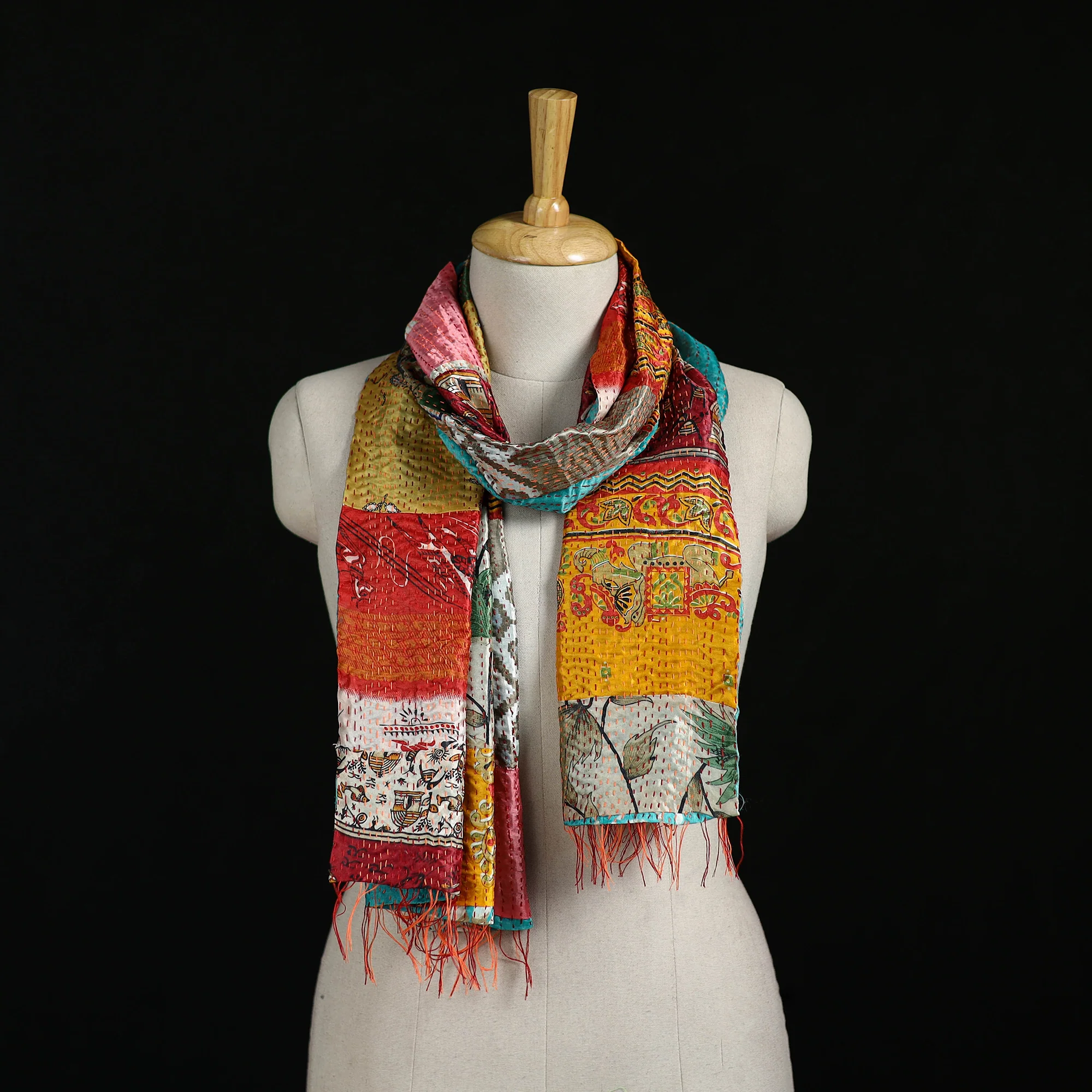 Bengal Kantha Handwork Patchwork Reversible Silk Stole 103