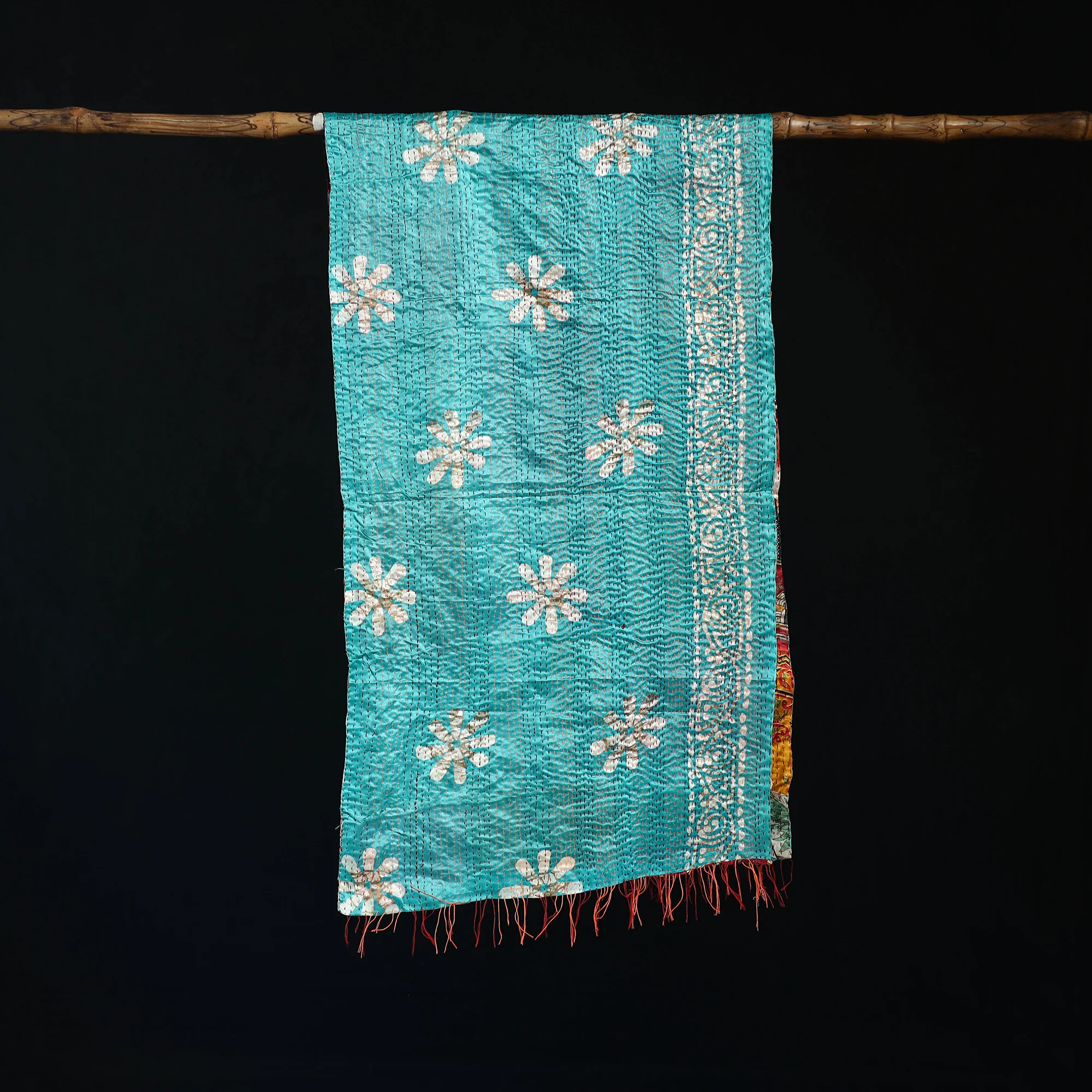 Bengal Kantha Handwork Patchwork Reversible Silk Stole 103 - Image 3