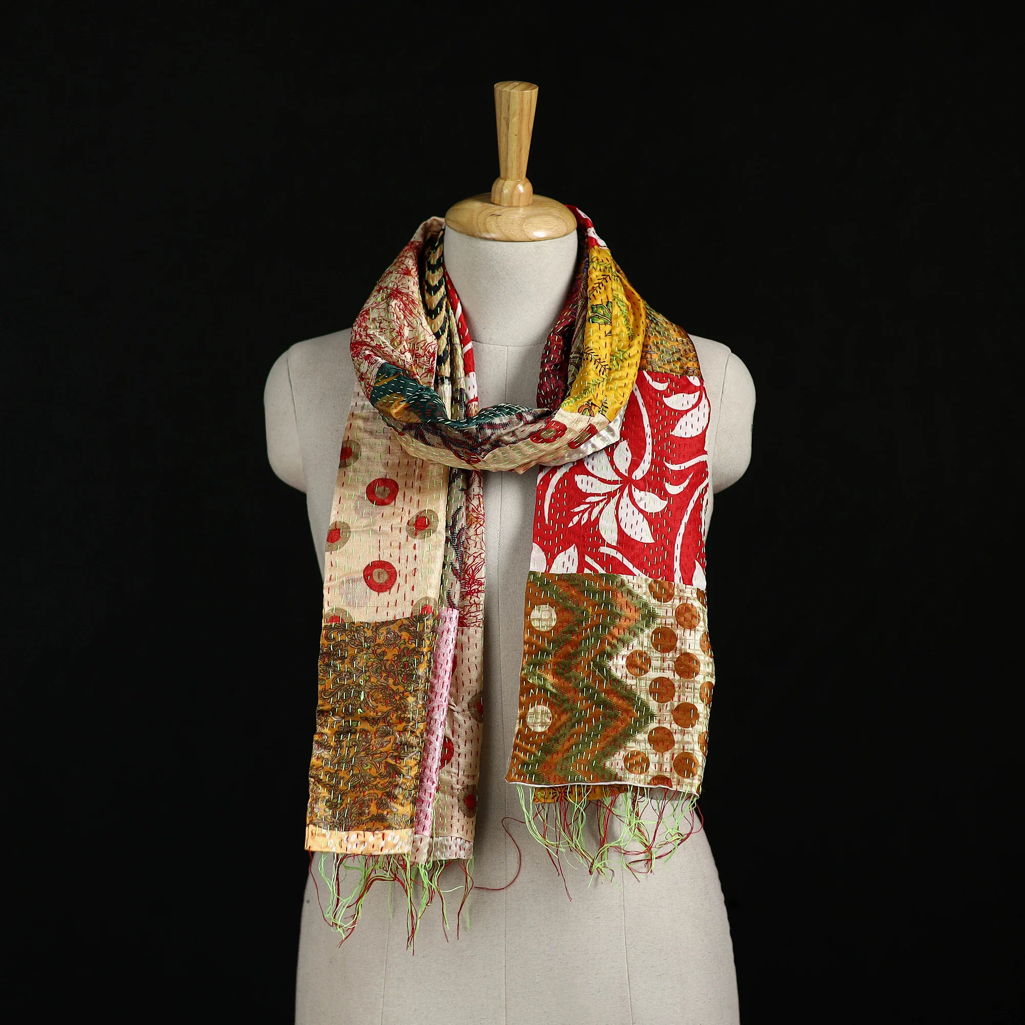 Bengal Kantha Handwork Patchwork Reversible Silk Stole 104