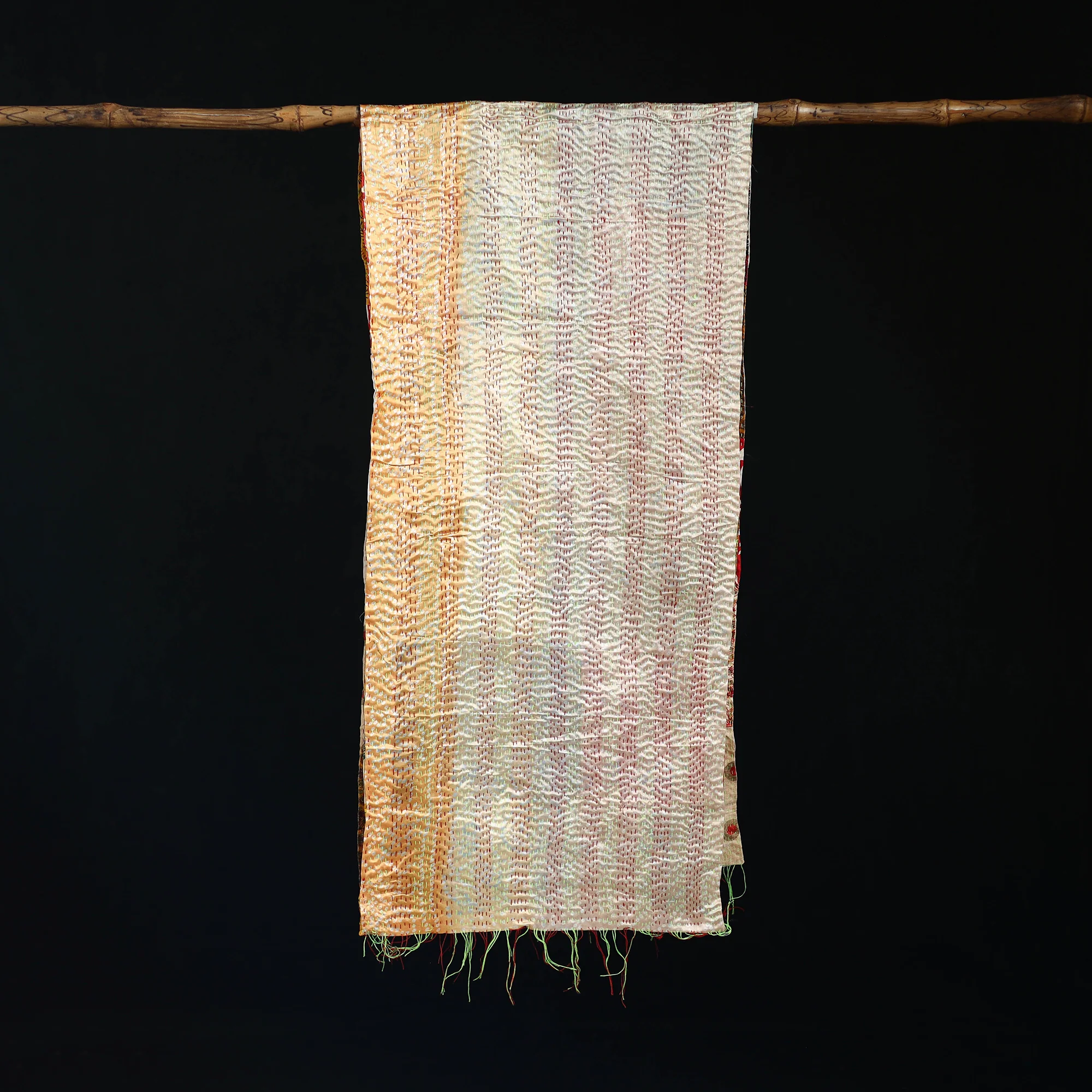 Bengal Kantha Handwork Patchwork Reversible Silk Stole 104 - Image 3