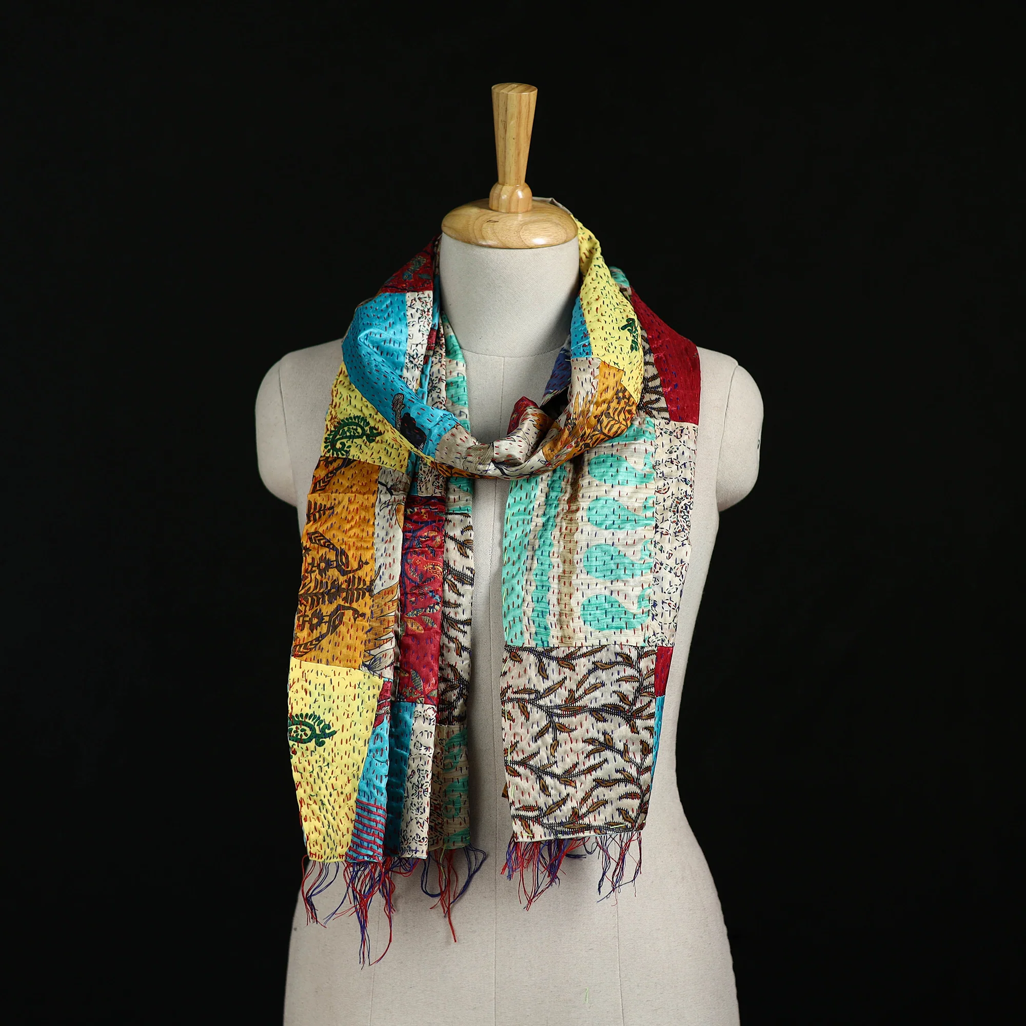 Bengal Kantha Handwork Patchwork Reversible Silk Stole 105