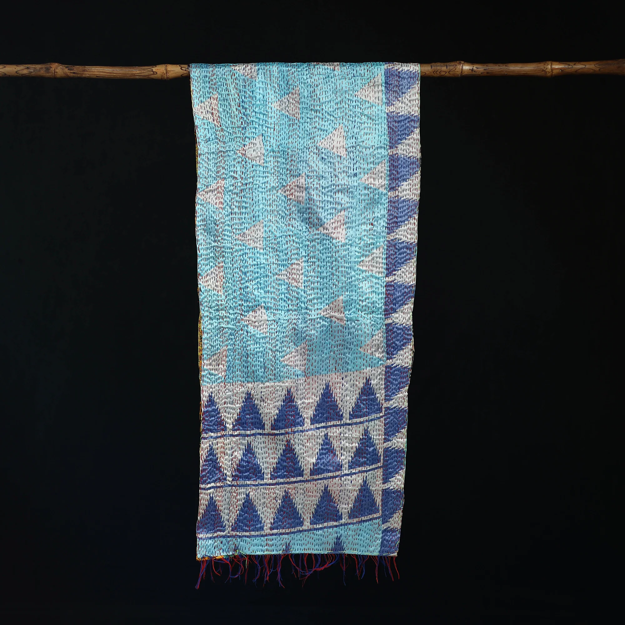 Bengal Kantha Handwork Patchwork Reversible Silk Stole 105 - Image 3