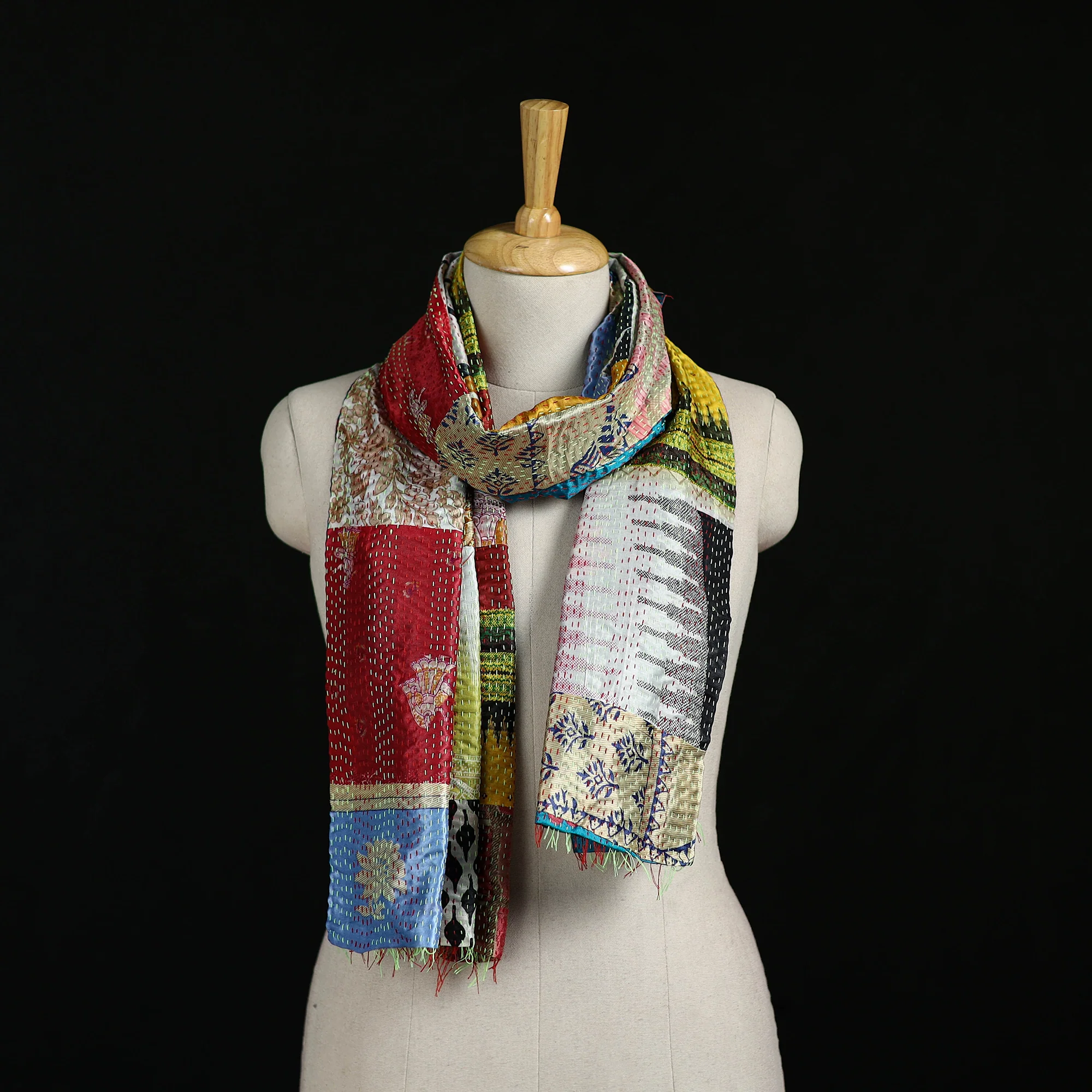 Bengal Kantha Handwork Patchwork Reversible Silk Stole 107