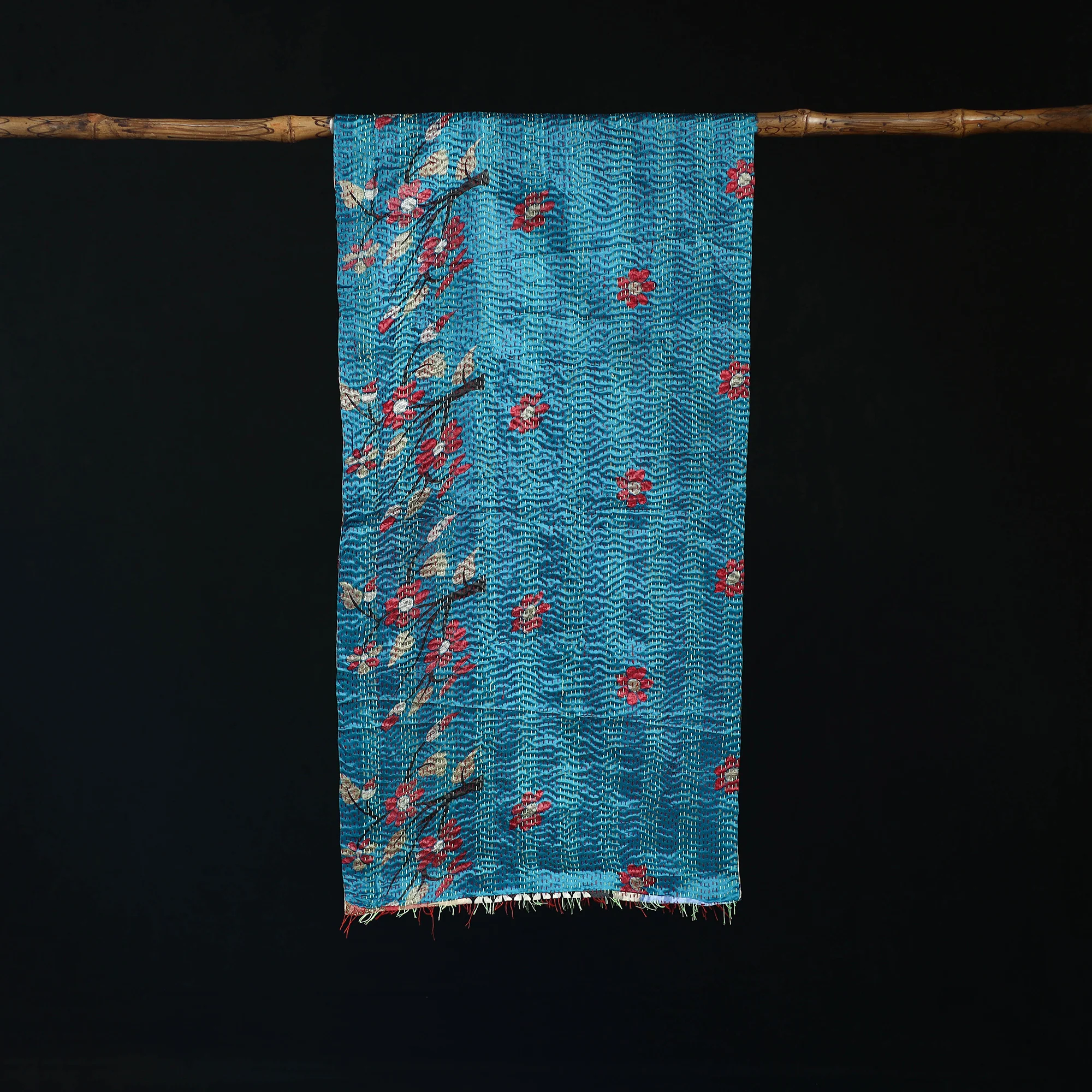 Bengal Kantha Handwork Patchwork Reversible Silk Stole 107 - Image 3