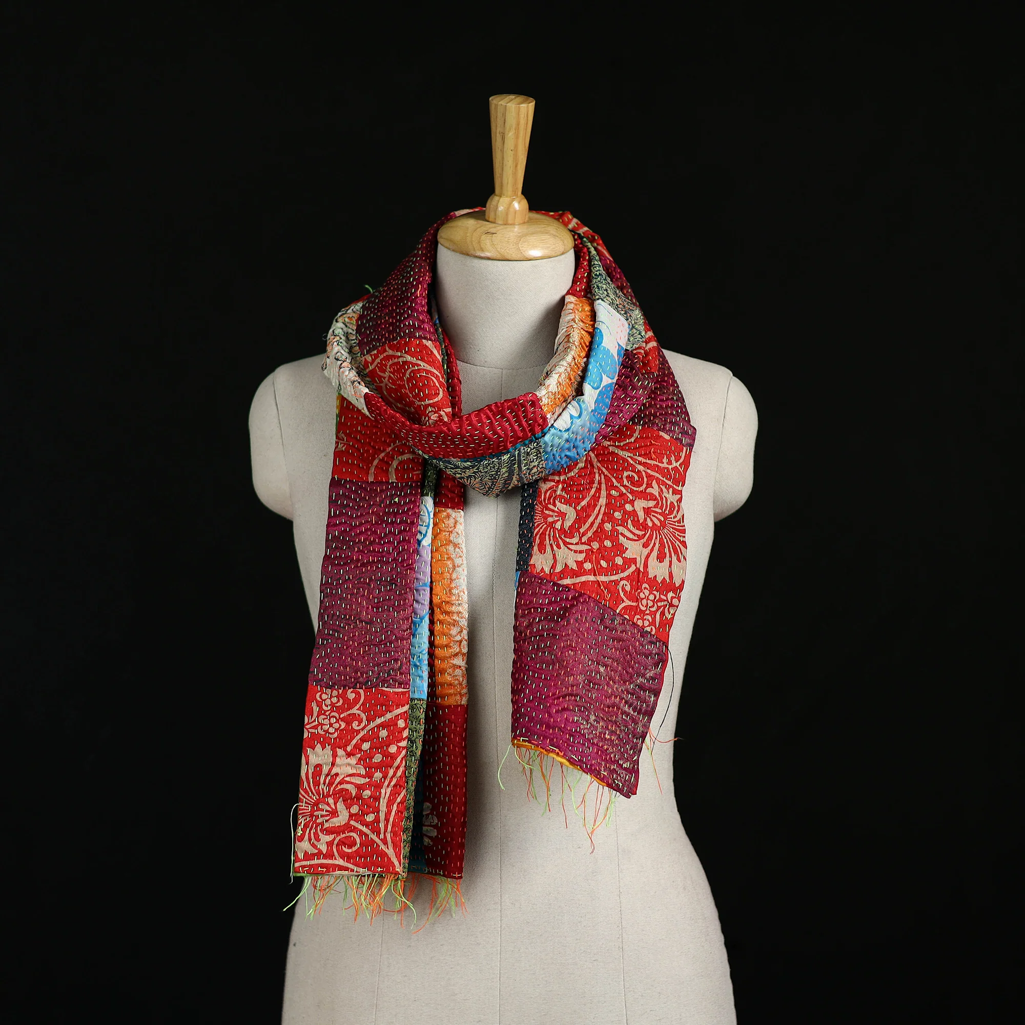 Bengal Kantha Handwork Patchwork Reversible Silk Stole 108