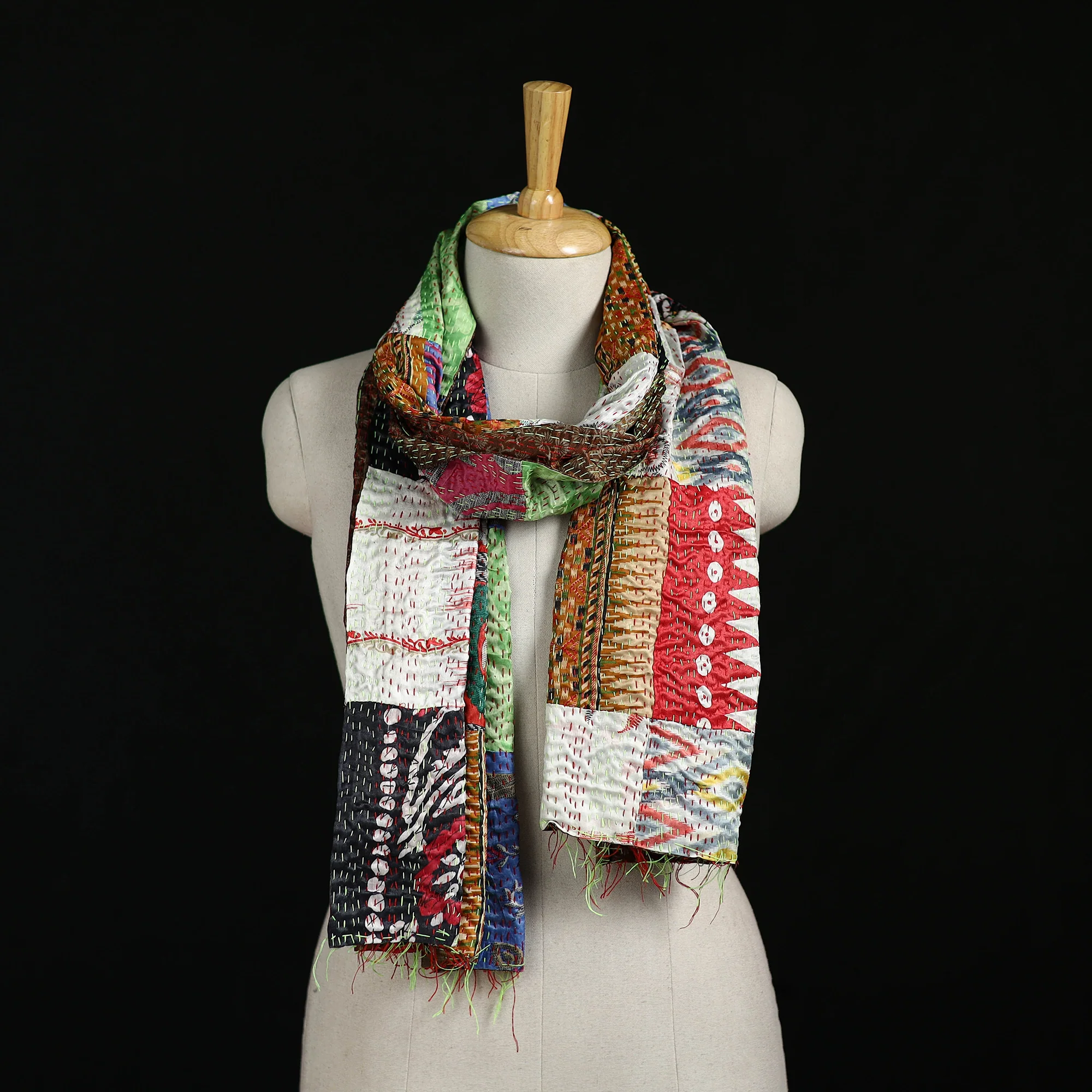 Bengal Kantha Handwork Patchwork Reversible Silk Stole 109
