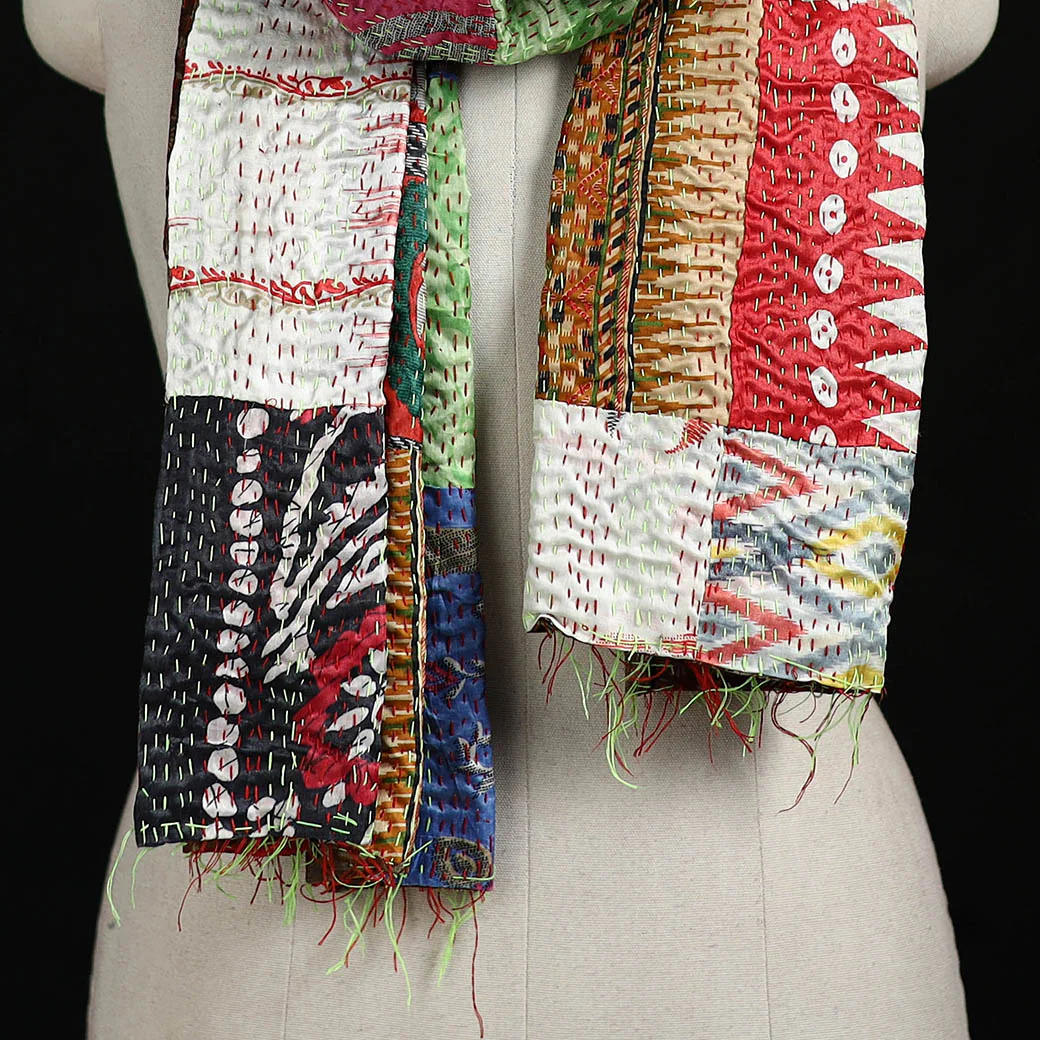 Bengal Kantha Handwork Patchwork Reversible Silk Stole 109 - Image 2