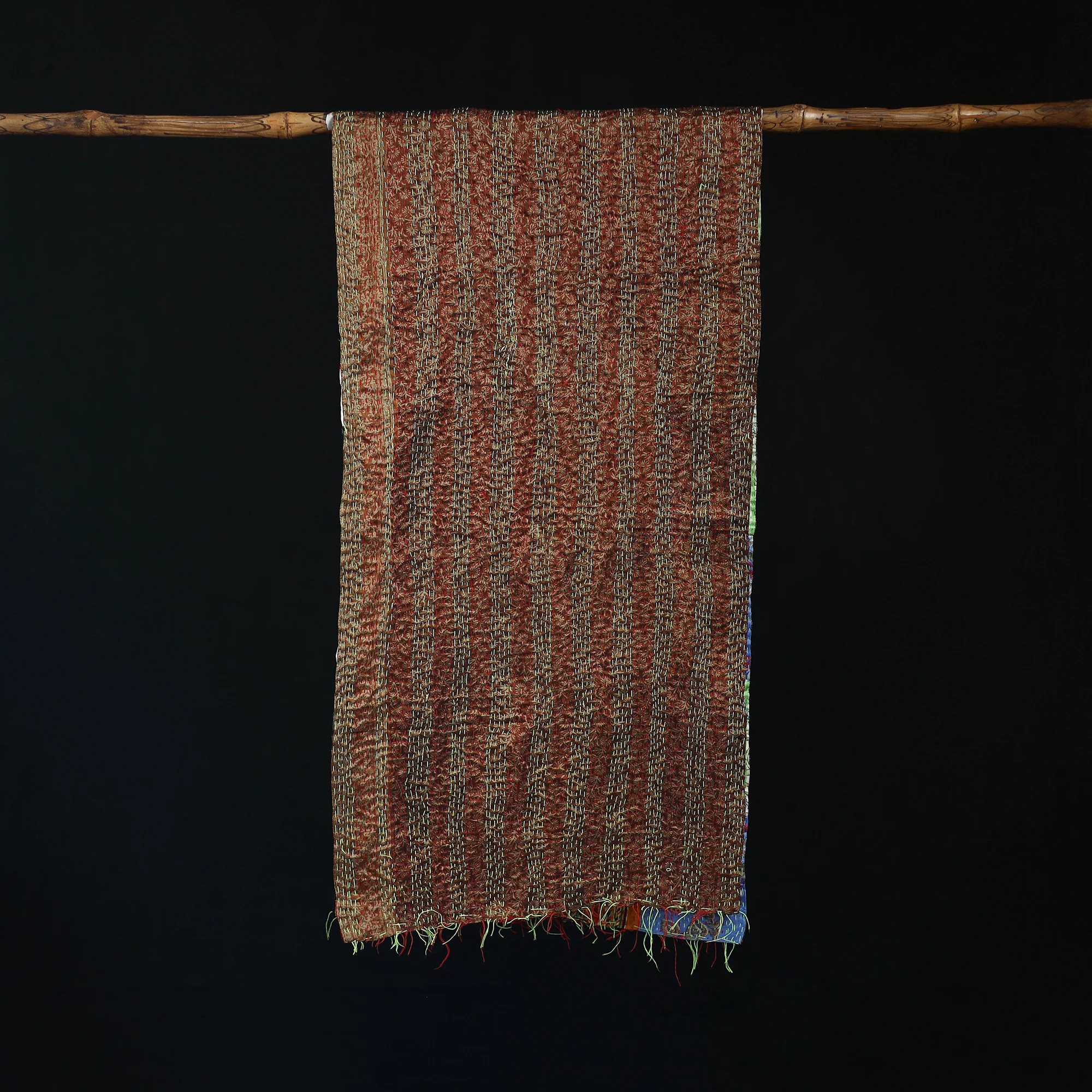 Bengal Kantha Handwork Patchwork Reversible Silk Stole 109 - Image 3