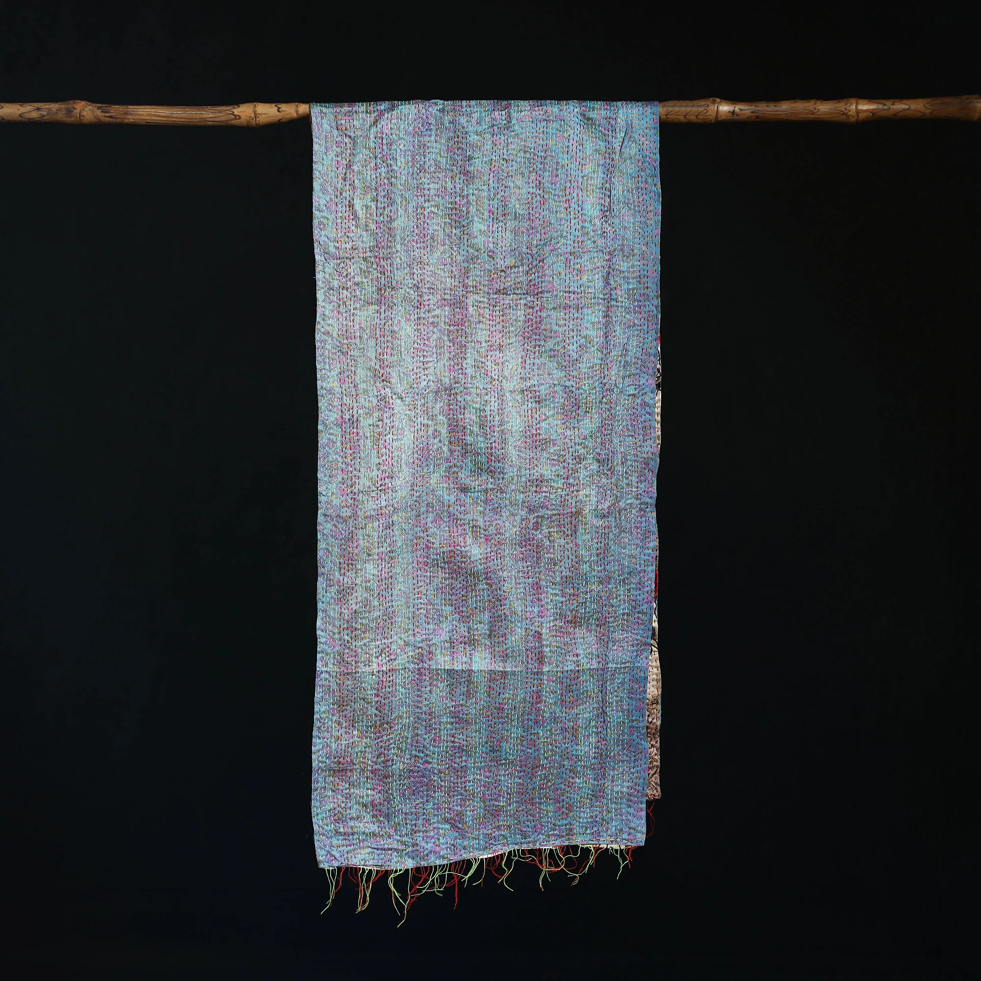 Bengal Kantha Handwork Patchwork Reversible Silk Stole 11 - Image 3