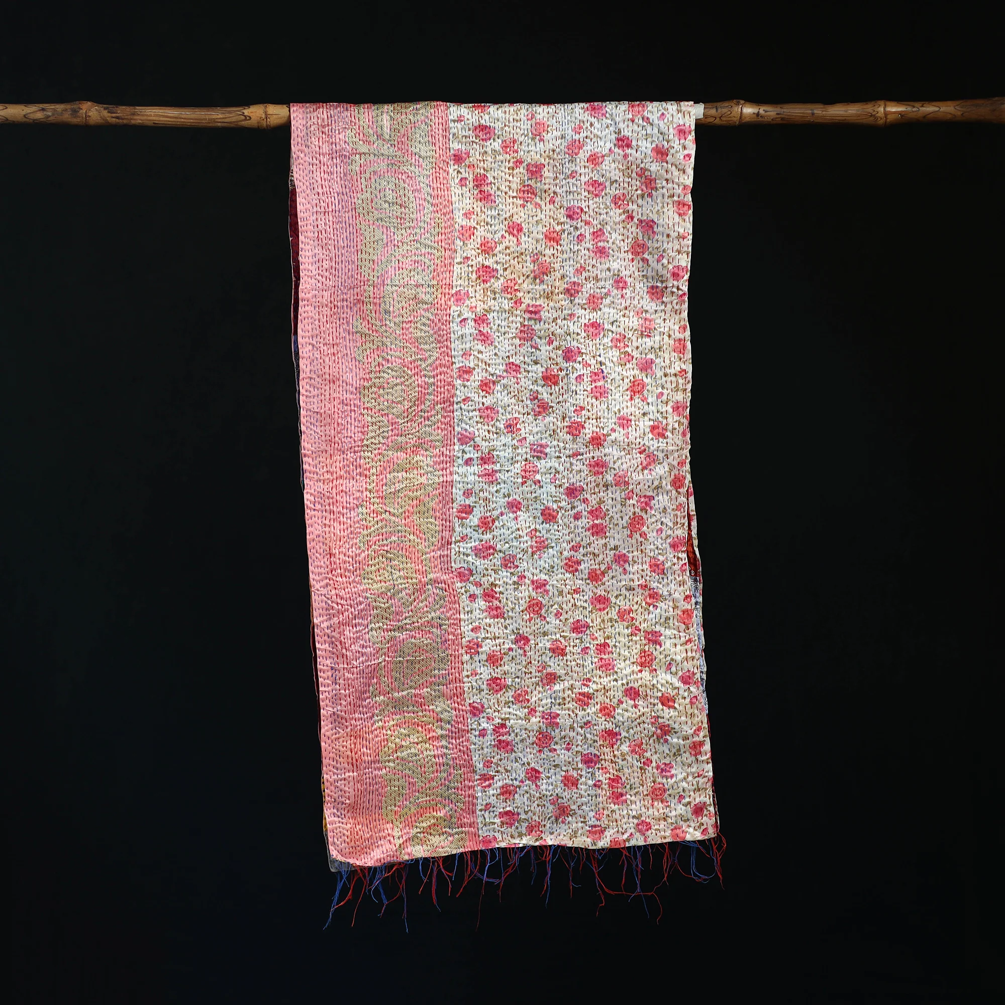 Bengal Kantha Handwork Patchwork Reversible Silk Stole 110 - Image 3