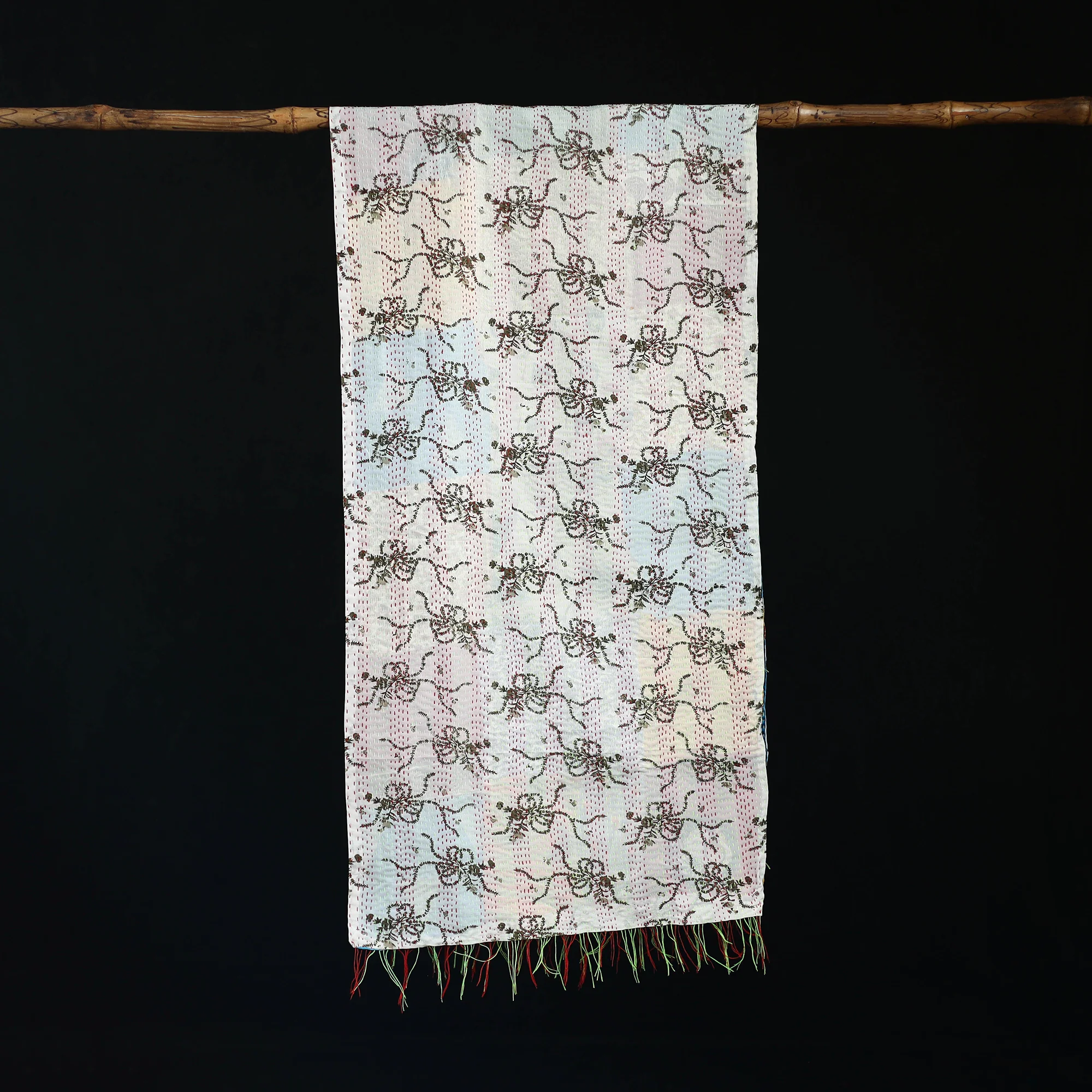 Bengal Kantha Handwork Patchwork Reversible Silk Stole 111 - Image 3
