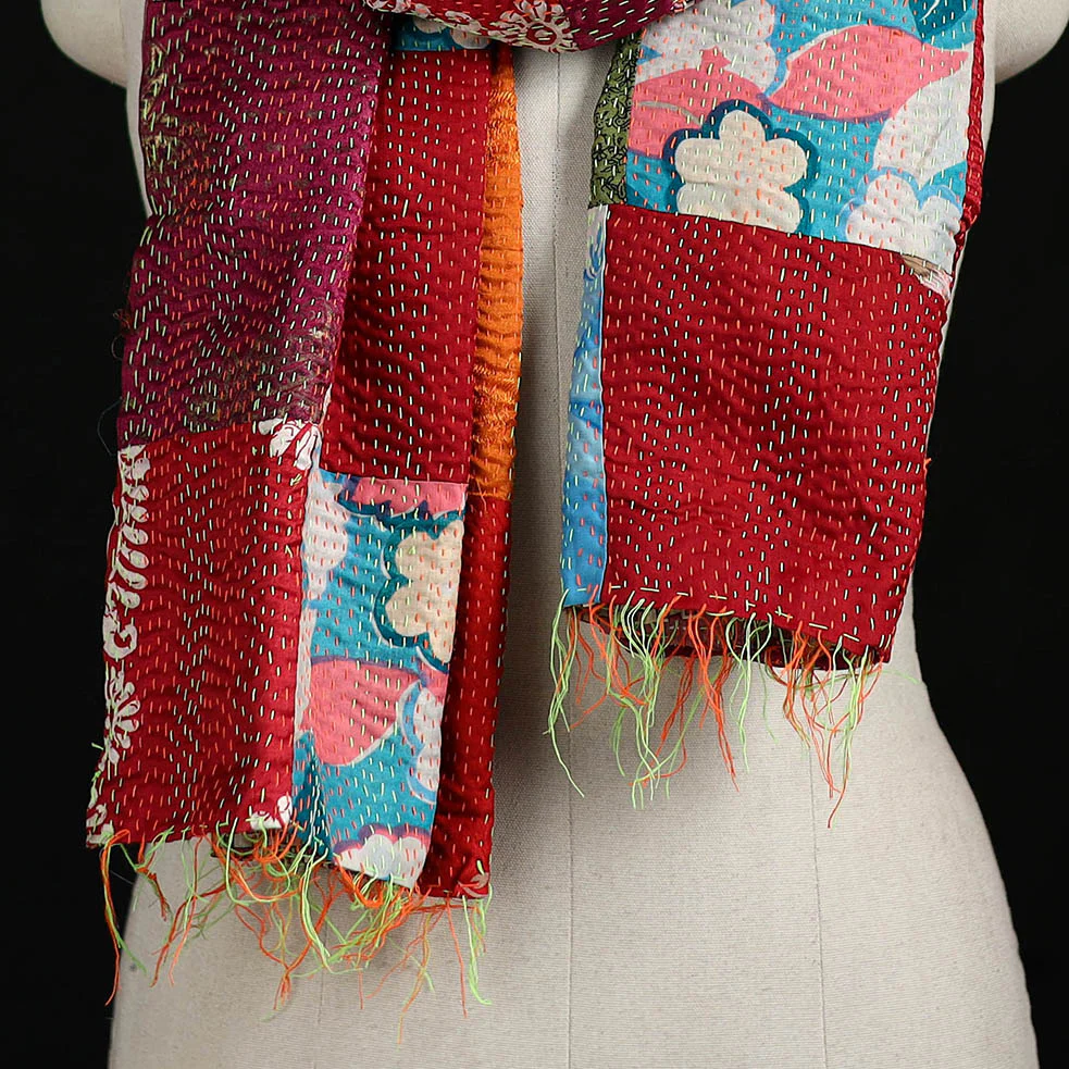 Bengal Kantha Handwork Patchwork Reversible Silk Stole 112 - Image 2