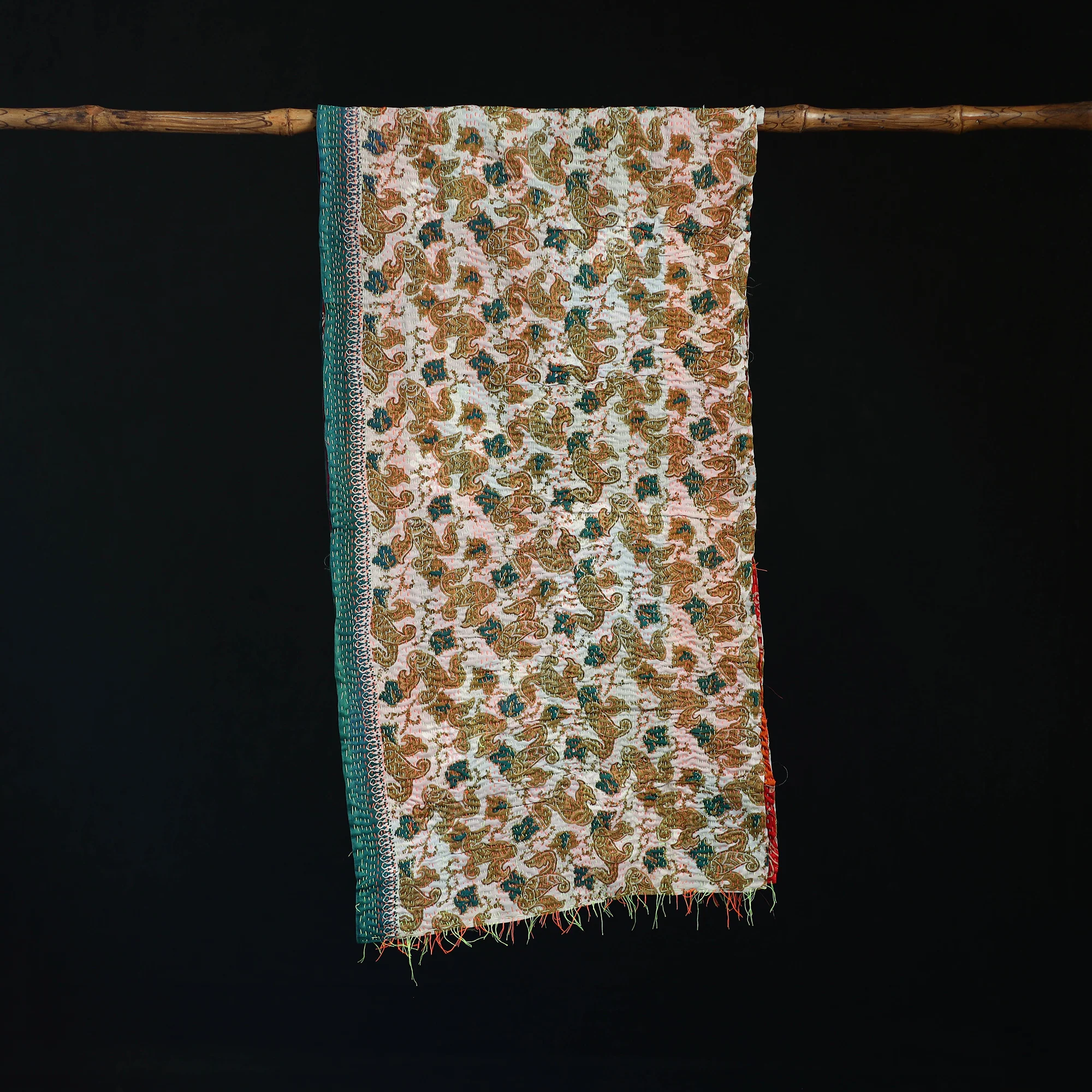Bengal Kantha Handwork Patchwork Reversible Silk Stole 112 - Image 3
