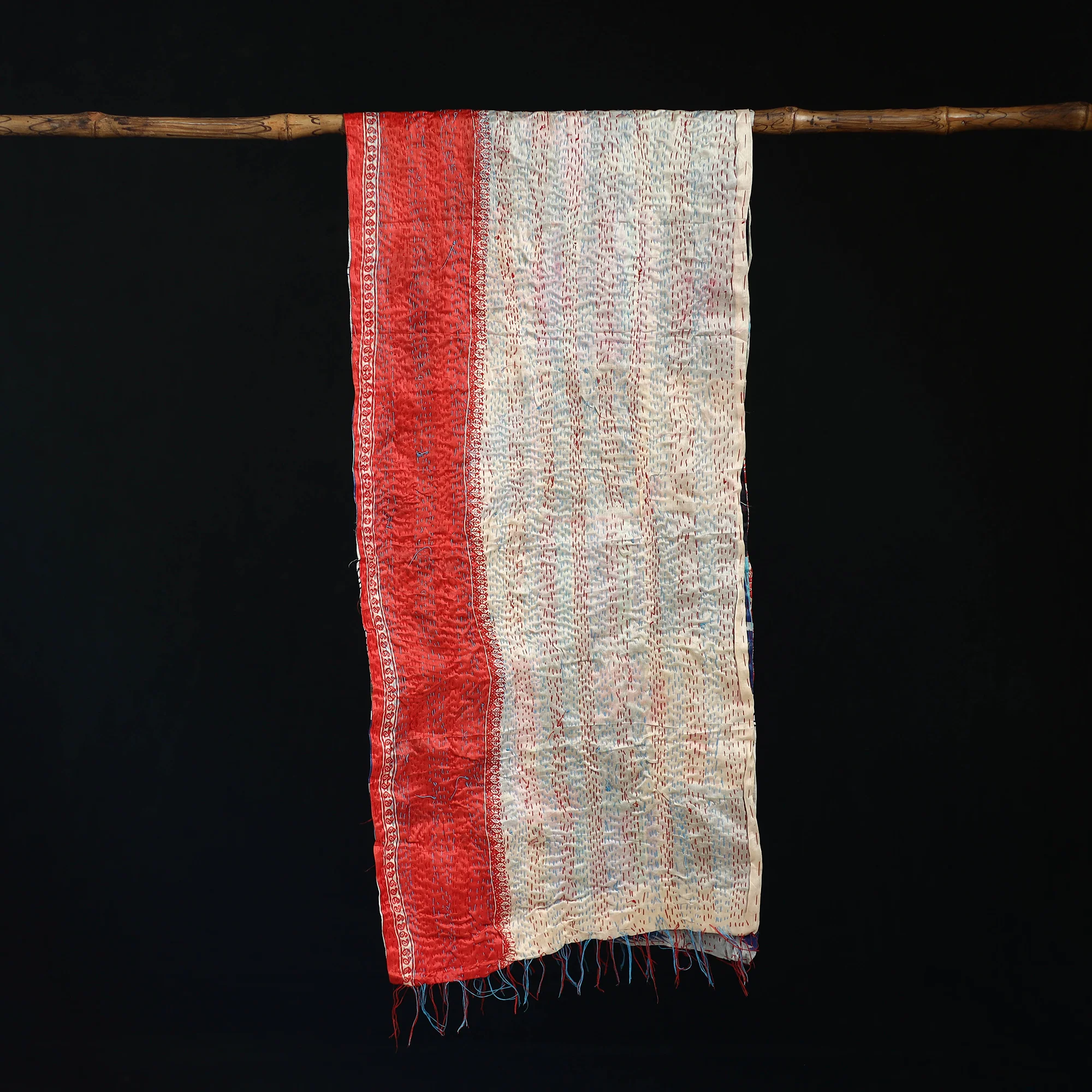 Bengal Kantha Handwork Patchwork Reversible Silk Stole 113 - Image 3
