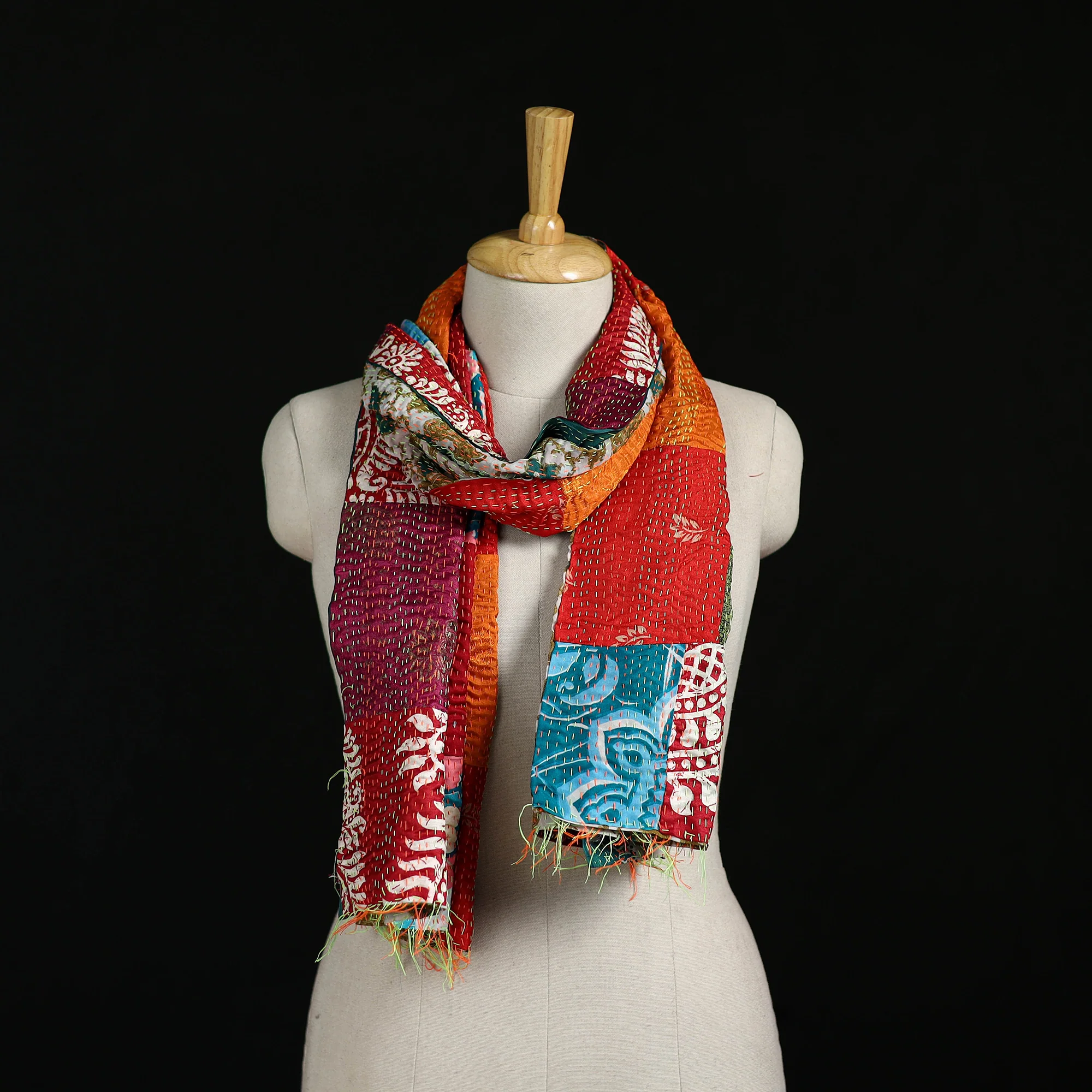 Bengal Kantha Handwork Patchwork Reversible Silk Stole 115