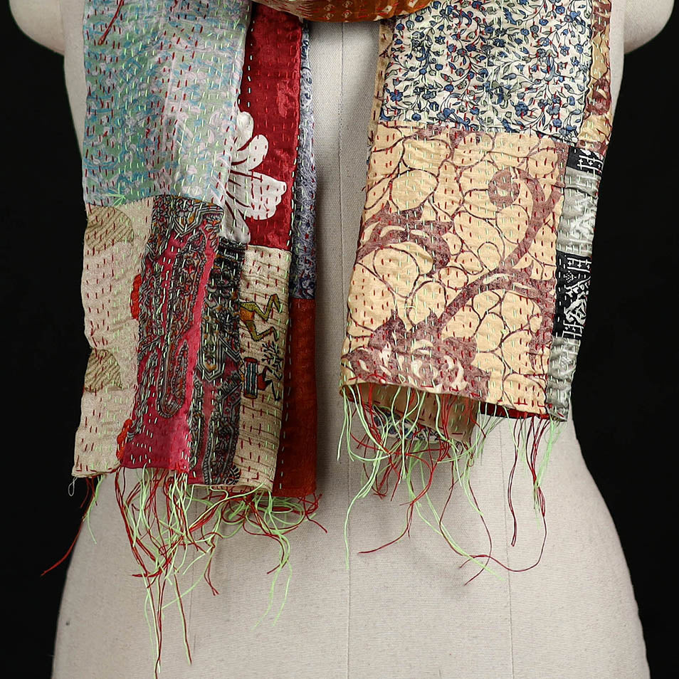 Bengal Kantha Handwork Patchwork Reversible Silk Stole 116 - Image 2