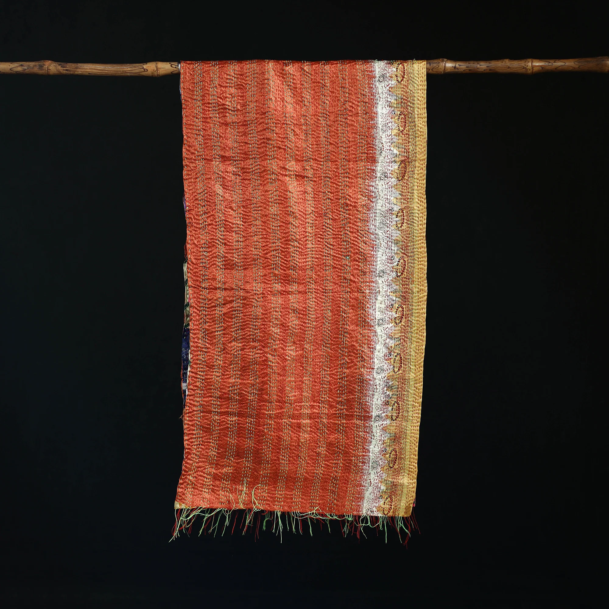 Bengal Kantha Handwork Patchwork Reversible Silk Stole 117 - Image 3