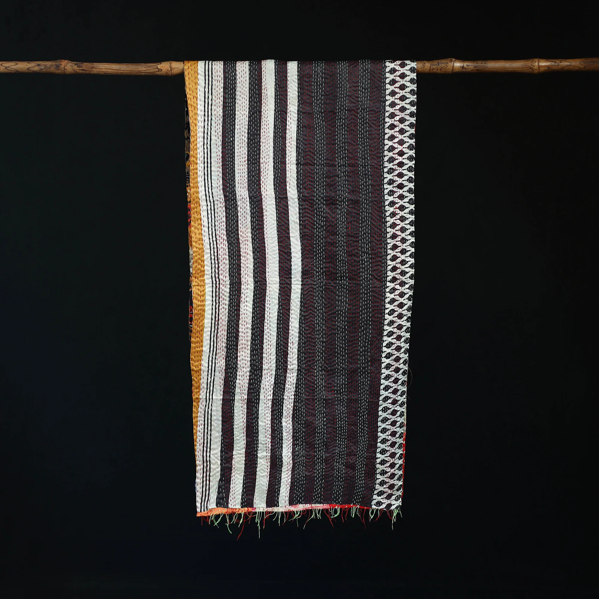 Bengal Kantha Handwork Patchwork Reversible Silk Stole 12 - Image 3