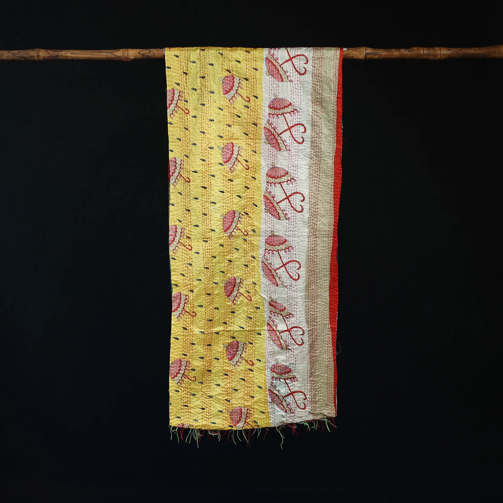 Bengal Kantha Handwork Patchwork Reversible Silk Stole 121 - Image 3