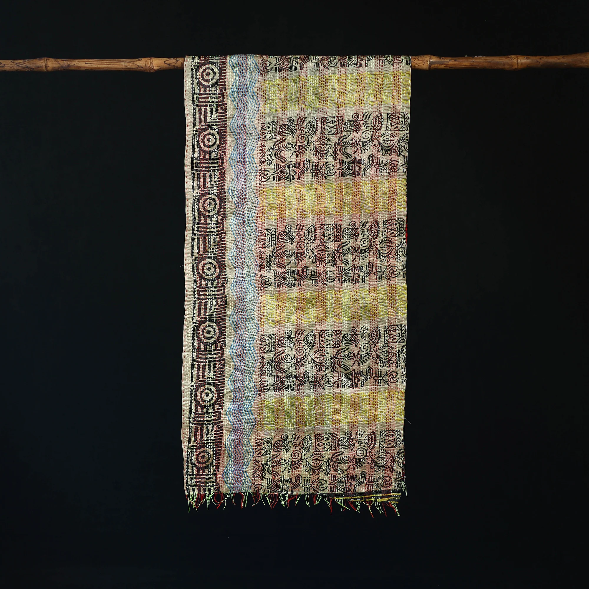 Bengal Kantha Handwork Patchwork Reversible Silk Stole 122 - Image 3