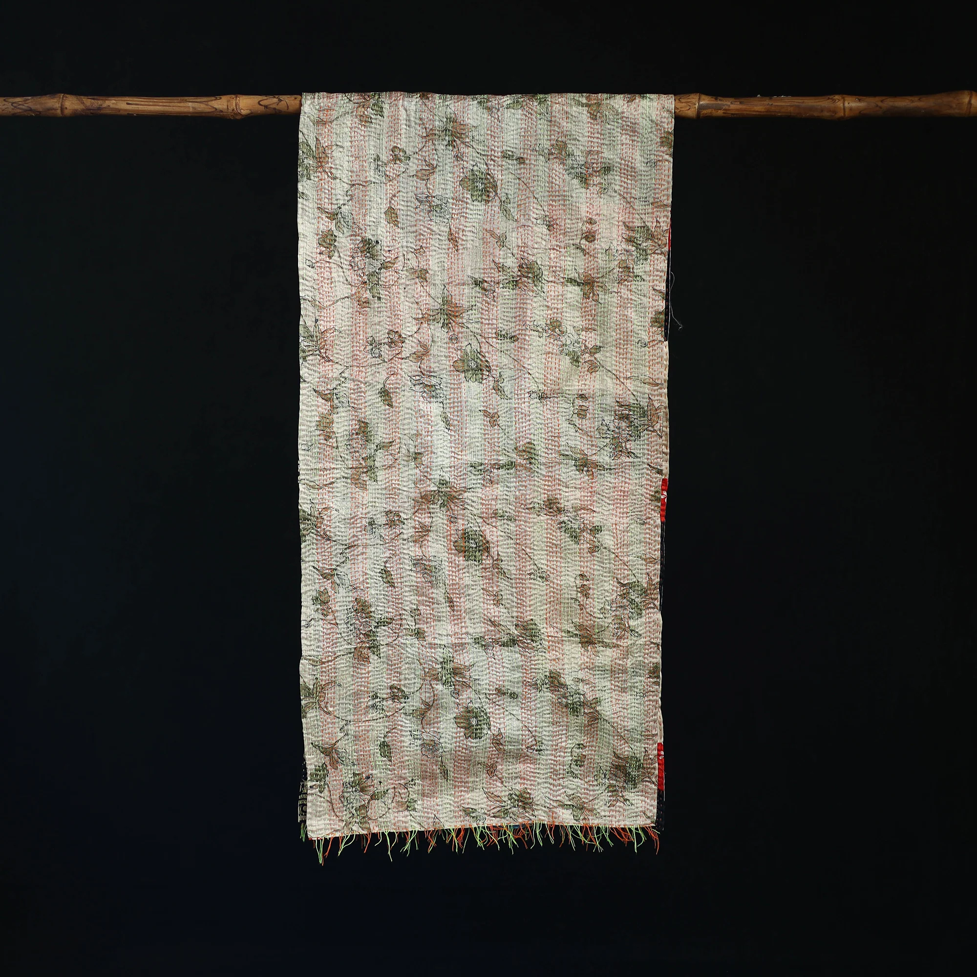 Bengal Kantha Handwork Patchwork Reversible Silk Stole 124 - Image 3