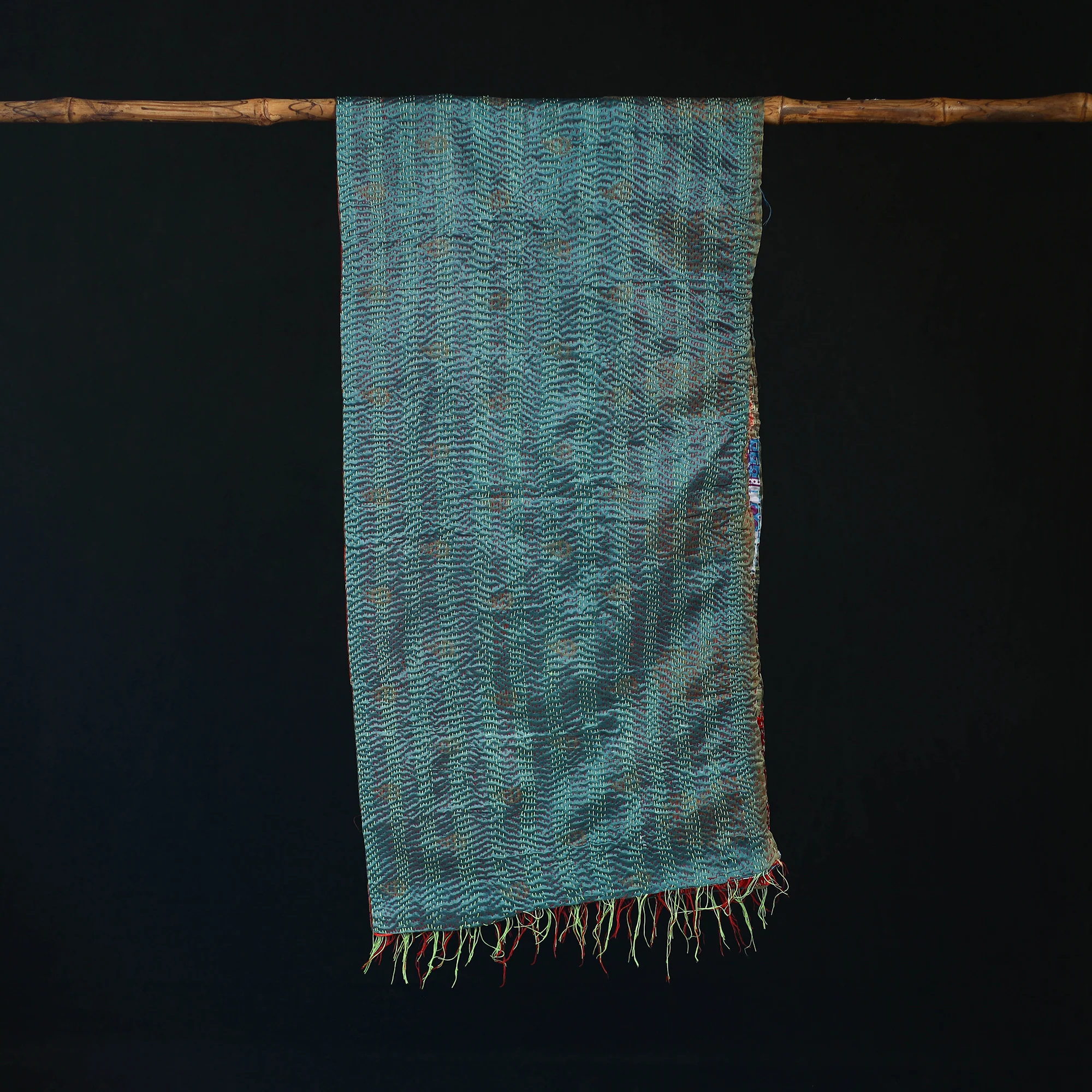 Bengal Kantha Handwork Patchwork Reversible Silk Stole 128 - Image 3