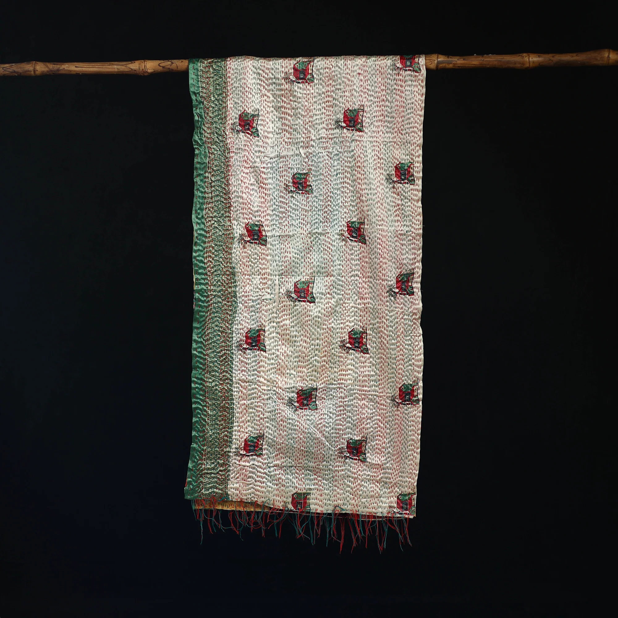 Bengal Kantha Handwork Patchwork Reversible Silk Stole 129 - Image 3