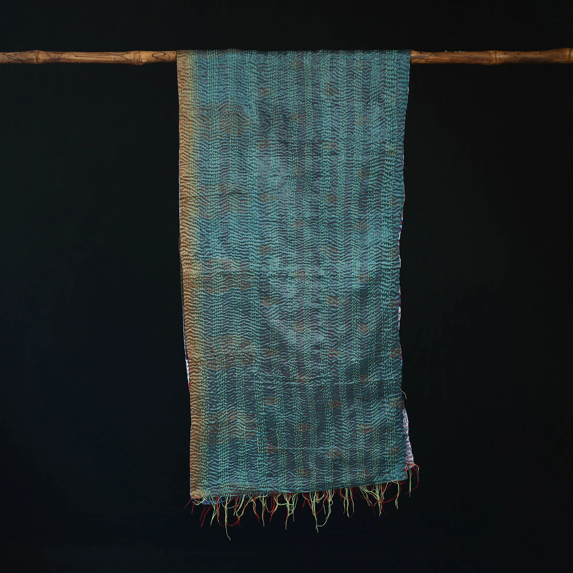 Bengal Kantha Handwork Patchwork Reversible Silk Stole 131 - Image 3