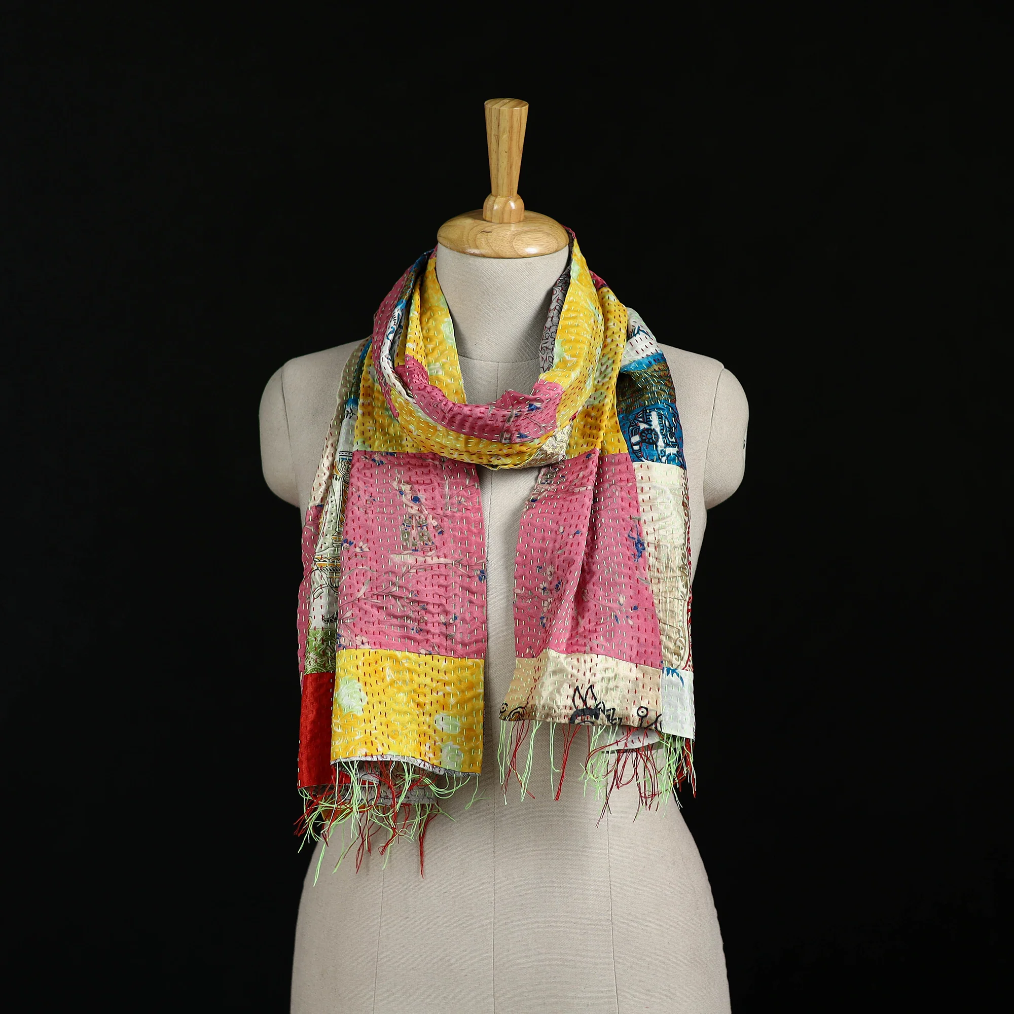 Bengal Kantha Handwork Patchwork Reversible Silk Stole 133