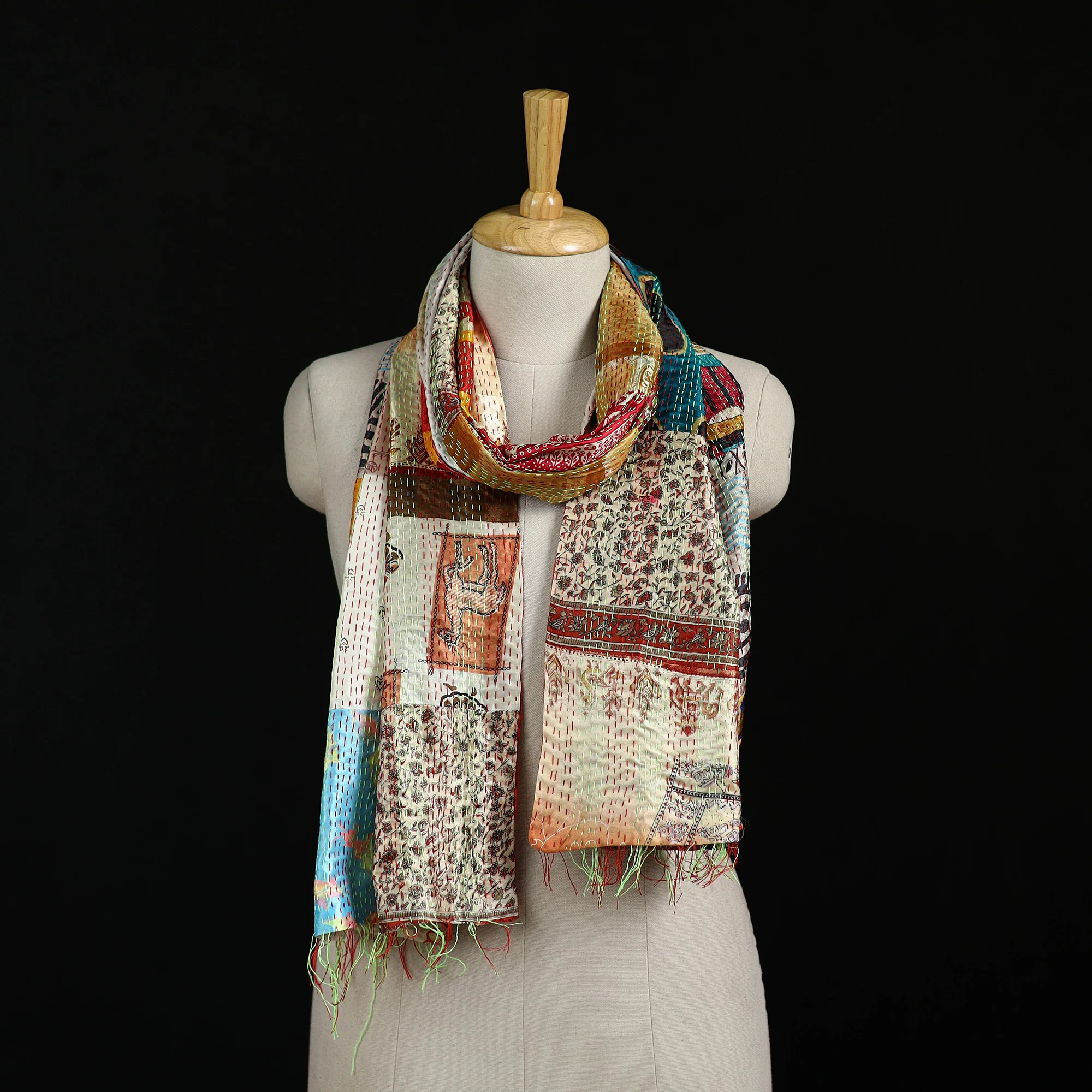 Bengal Kantha Handwork Patchwork Reversible Silk Stole 134