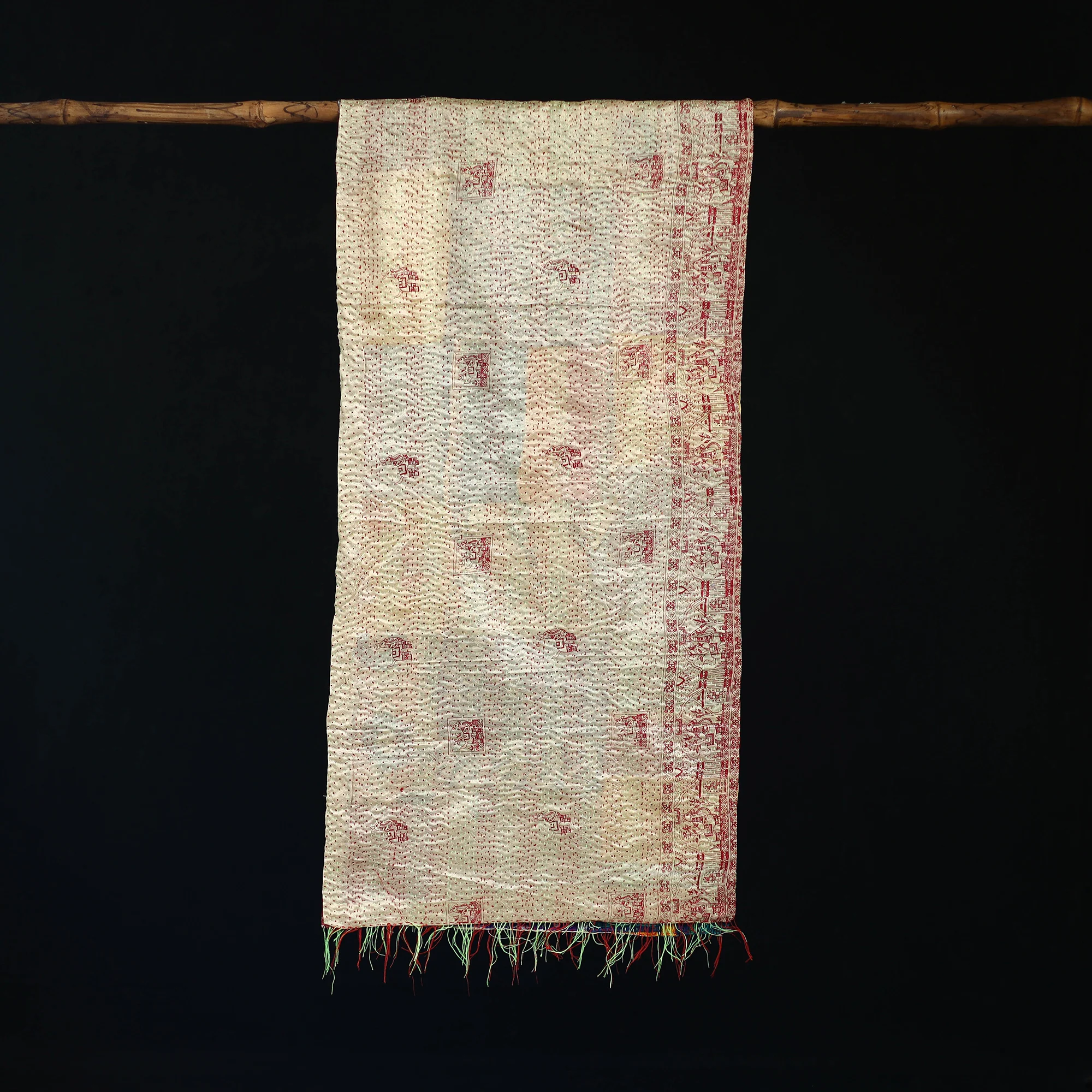 Bengal Kantha Handwork Patchwork Reversible Silk Stole 135 - Image 3