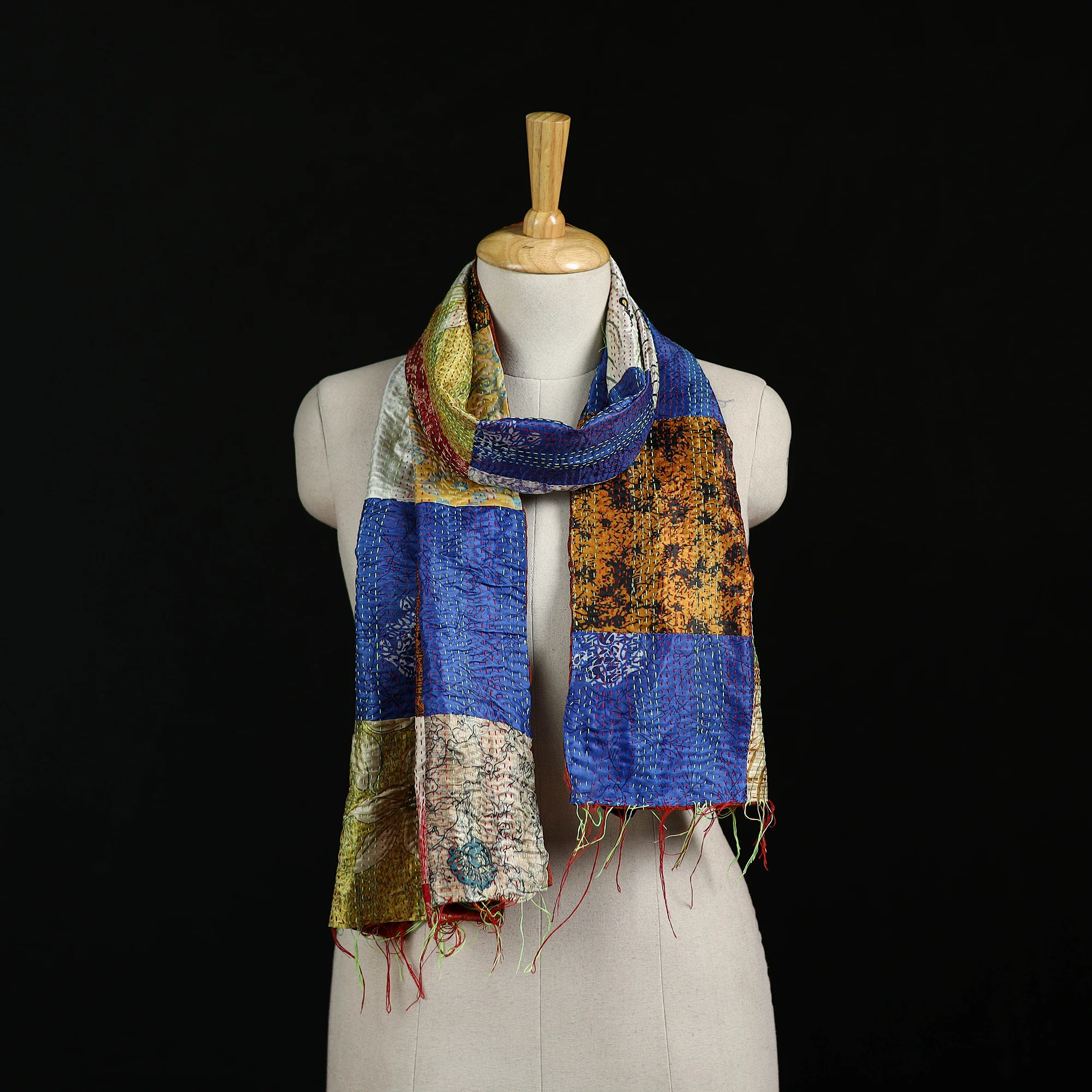 Bengal Kantha Handwork Patchwork Reversible Silk Stole 137