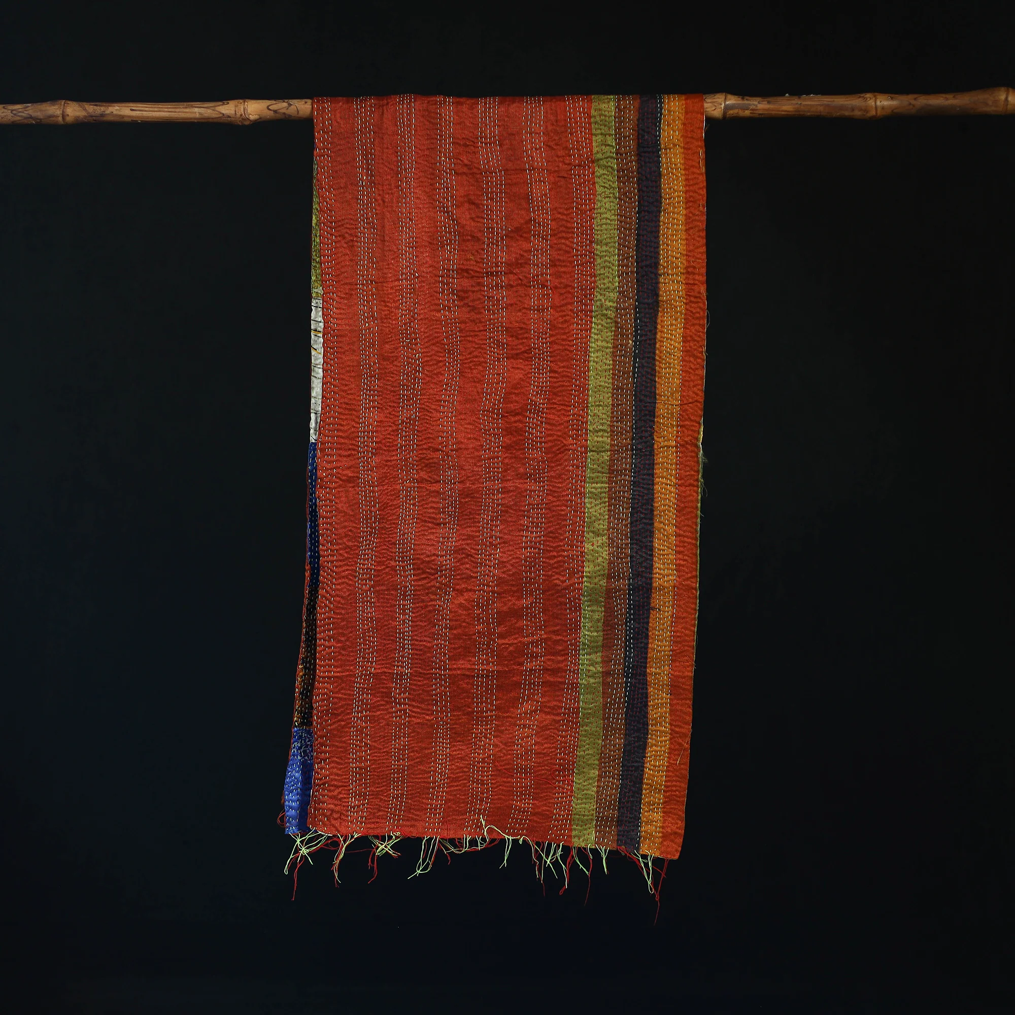 Bengal Kantha Handwork Patchwork Reversible Silk Stole 137 - Image 3