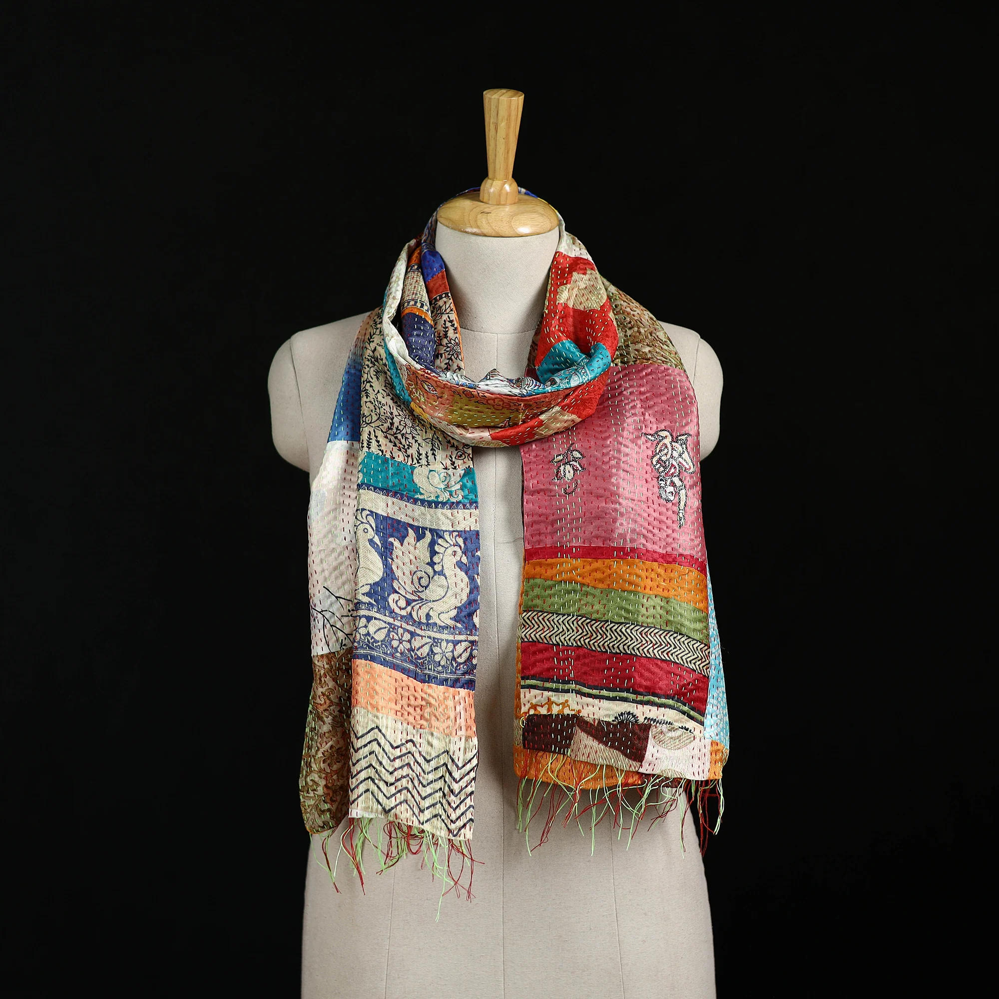 Bengal Kantha Handwork Patchwork Reversible Silk Stole 139