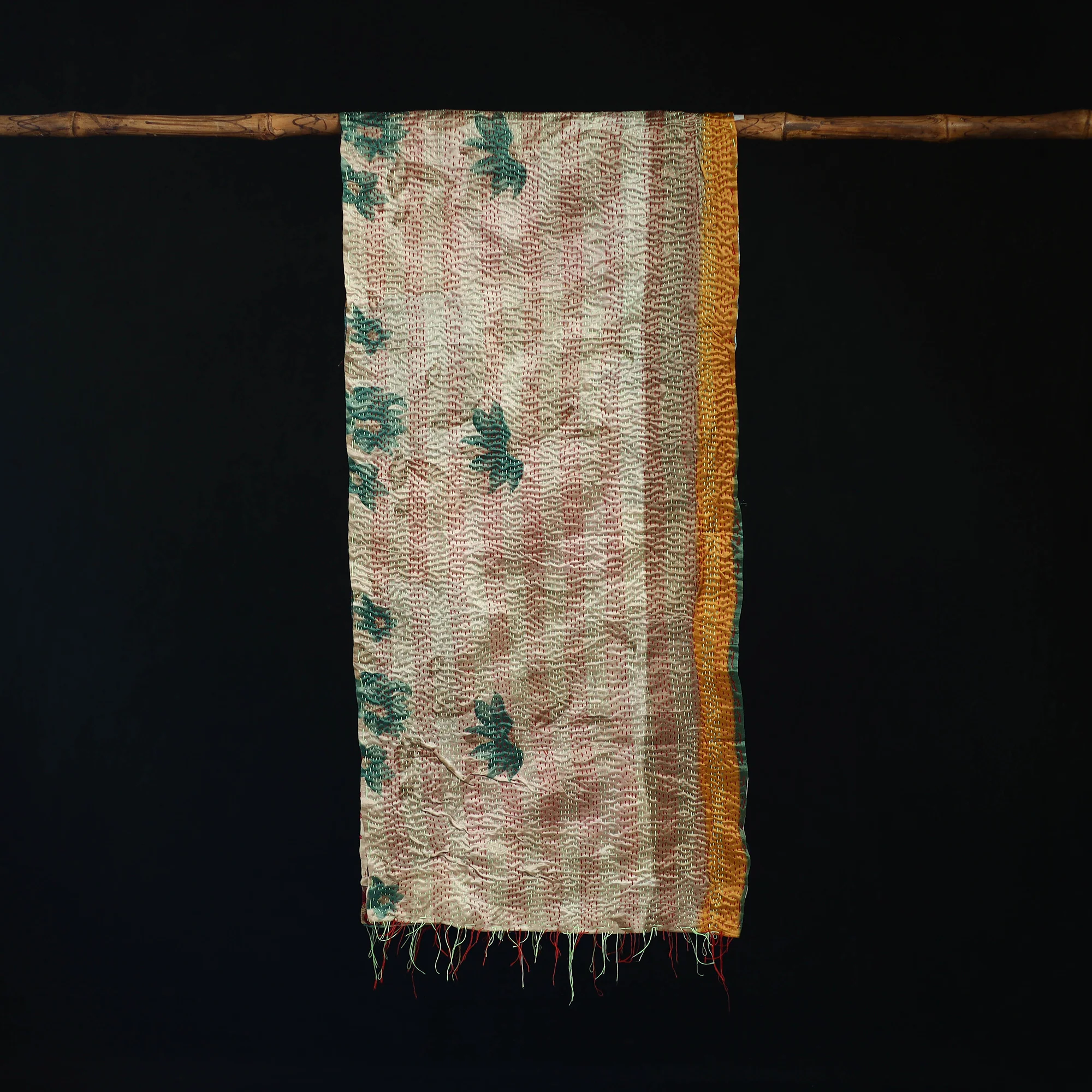 Bengal Kantha Handwork Patchwork Reversible Silk Stole 140 - Image 3
