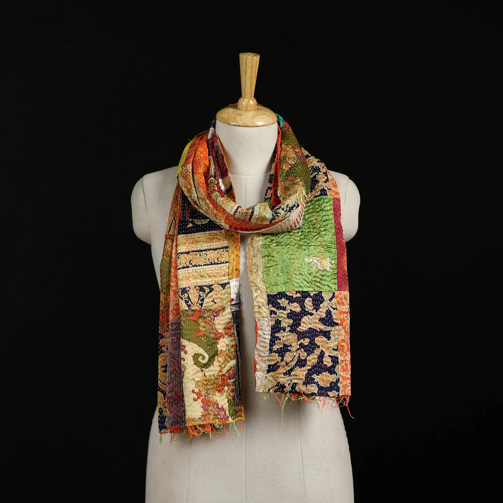 Bengal Kantha Handwork Patchwork Reversible Silk Stole 145