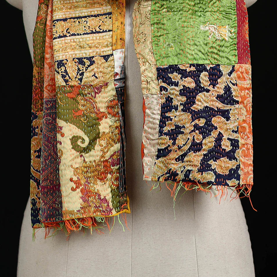 Bengal Kantha Handwork Patchwork Reversible Silk Stole 145 - Image 2