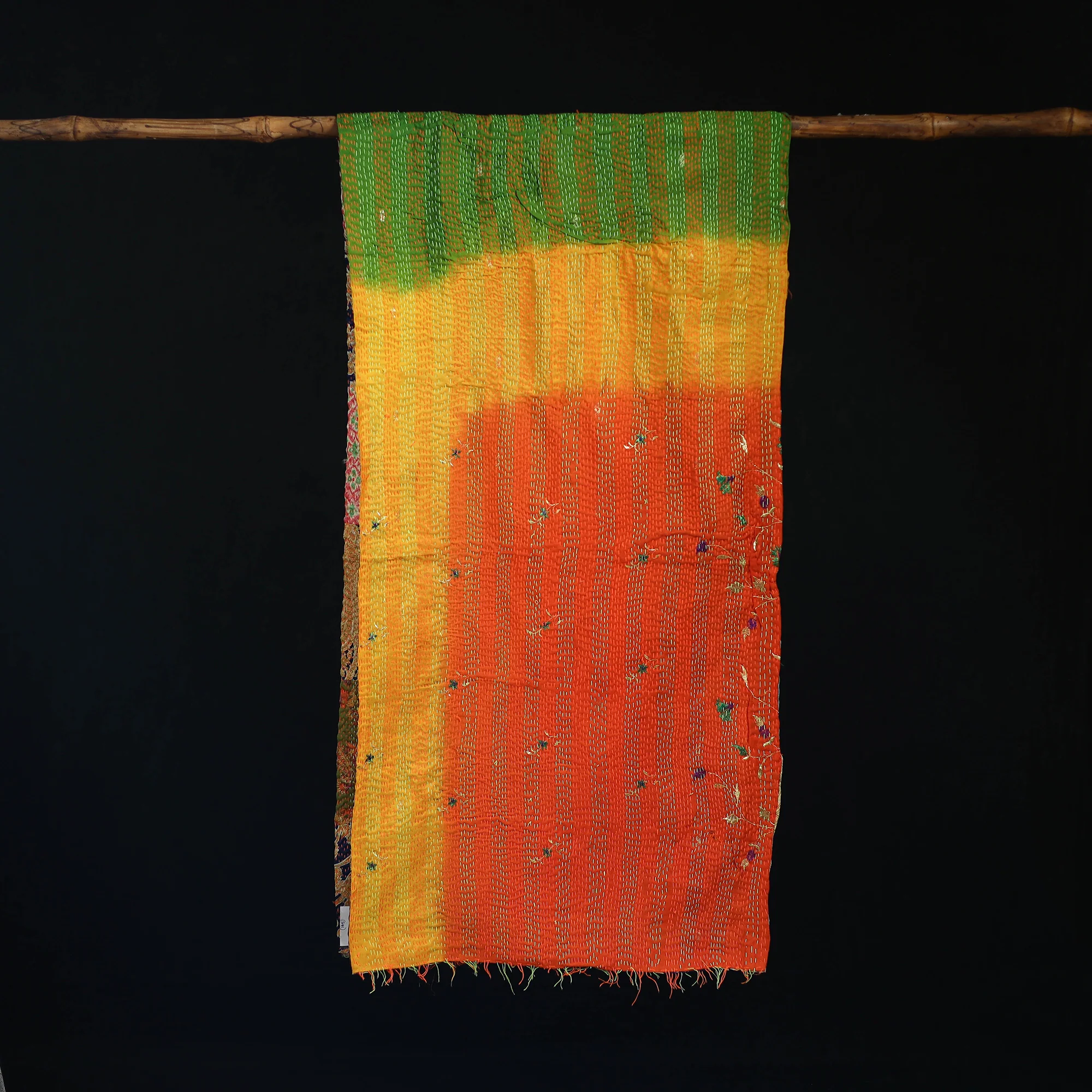 Bengal Kantha Handwork Patchwork Reversible Silk Stole 145 - Image 3