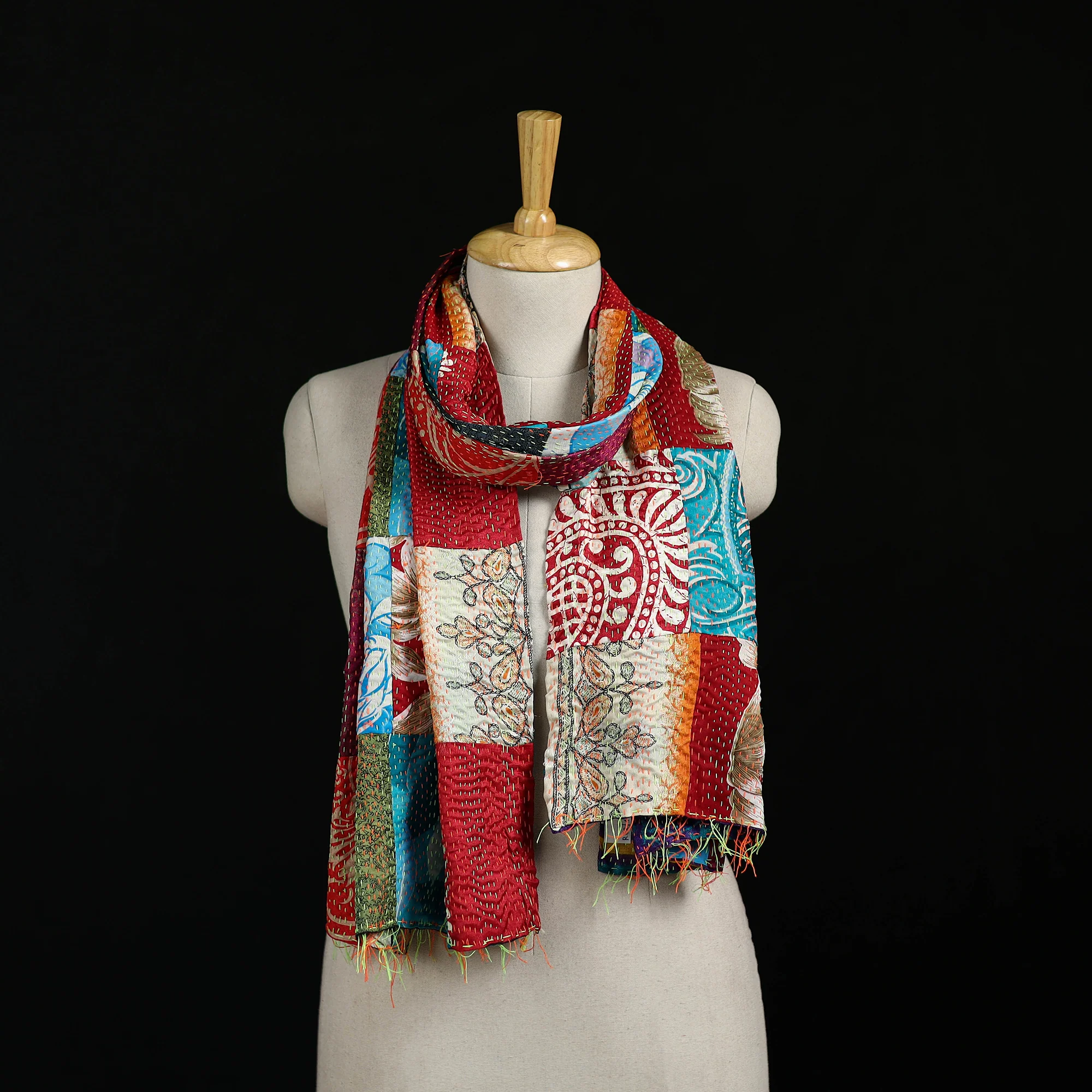 Bengal Kantha Handwork Patchwork Reversible Silk Stole 146
